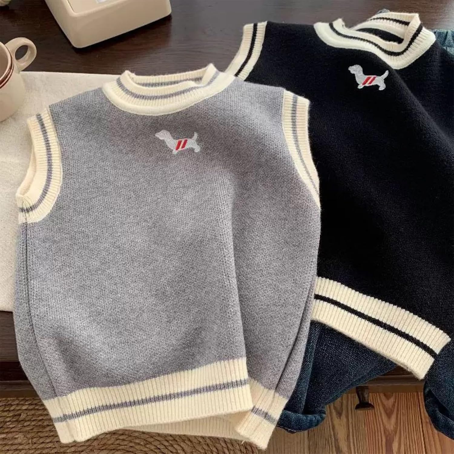 Kids School Uniform Sweater Vest Crew Neck School Uniform Knit Tank Tops Back to School Cute Graphic Color Block