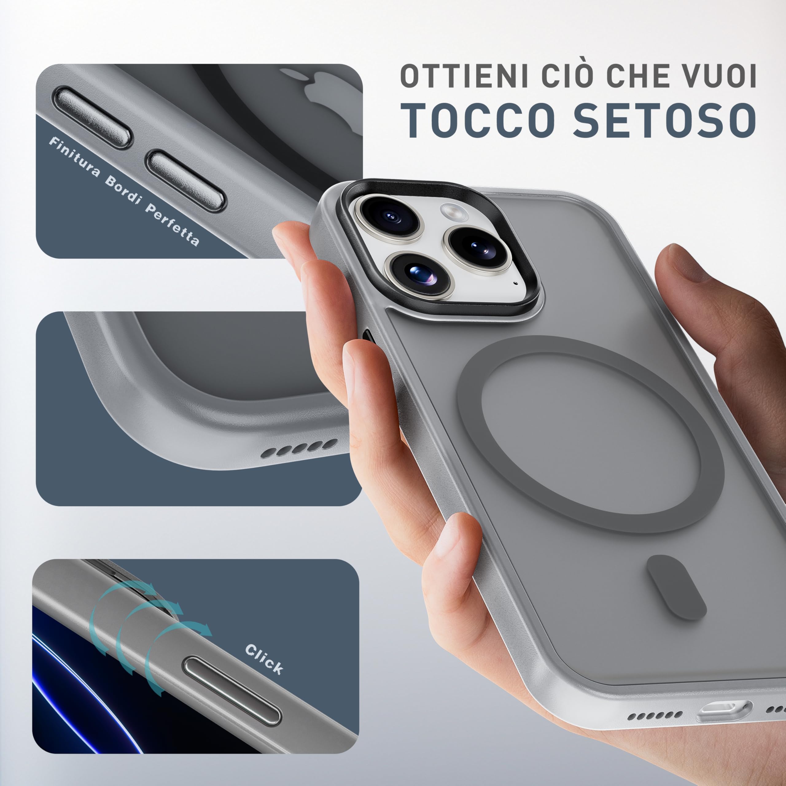 tigratigro Cover Magnetica per iPhone 12 Pro, Compatibile con MagSafe, Custodia Traslucida Opaca Posteriore Sottile Antiurto Protettiva Case, Protezione Antiurto di Grado Militare, Argento