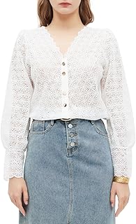 Women's Long Sleeve Shirt with Lace Collar, Embroidery Blouse, Parisian Style Top, Chic & Vintage Women's Clothing
