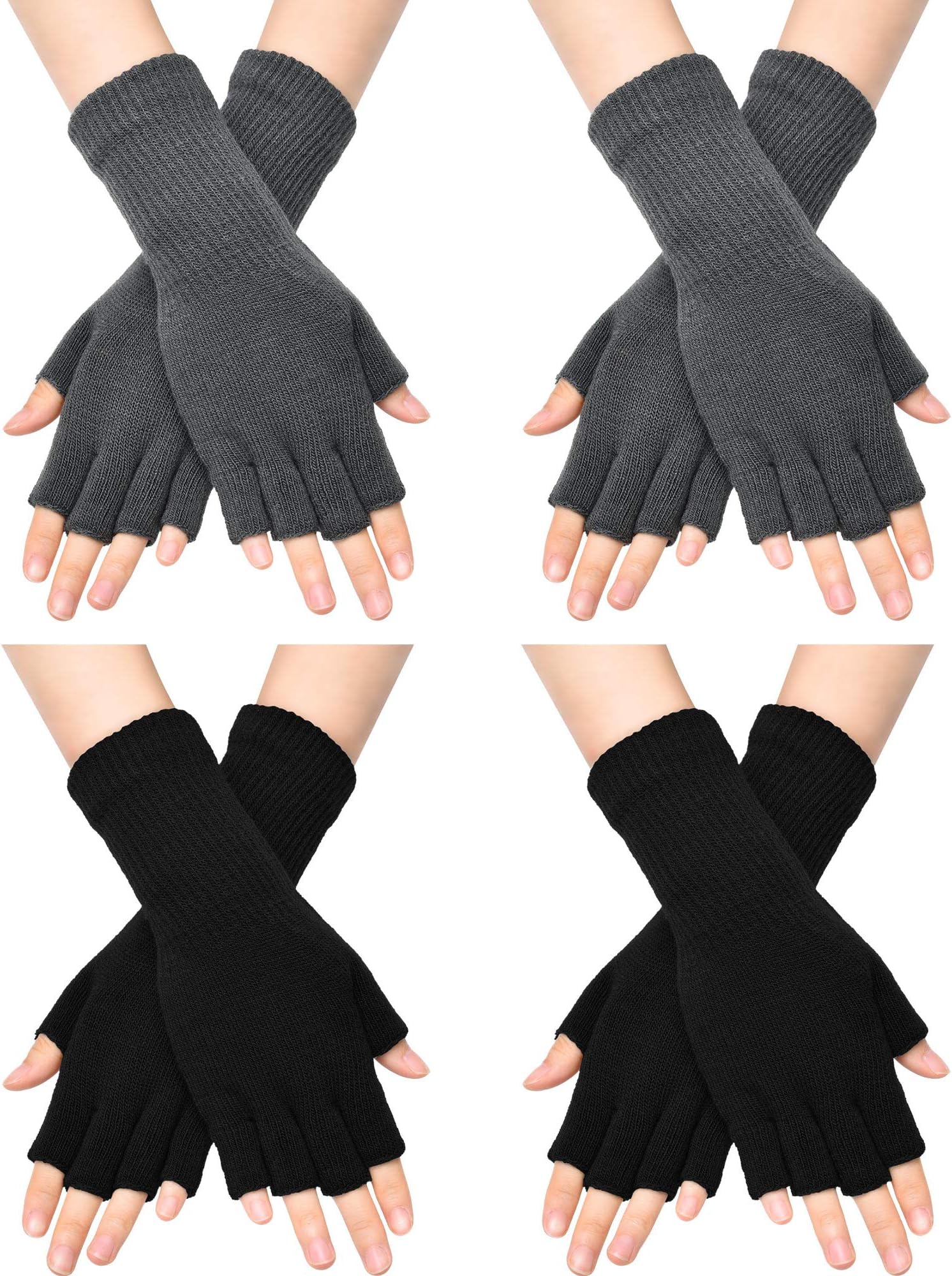 Winter Fingerless Gloves for Women Half Finger Typing Gloves with Long Wrist Cuff Knit Fingerless Mittens for Women