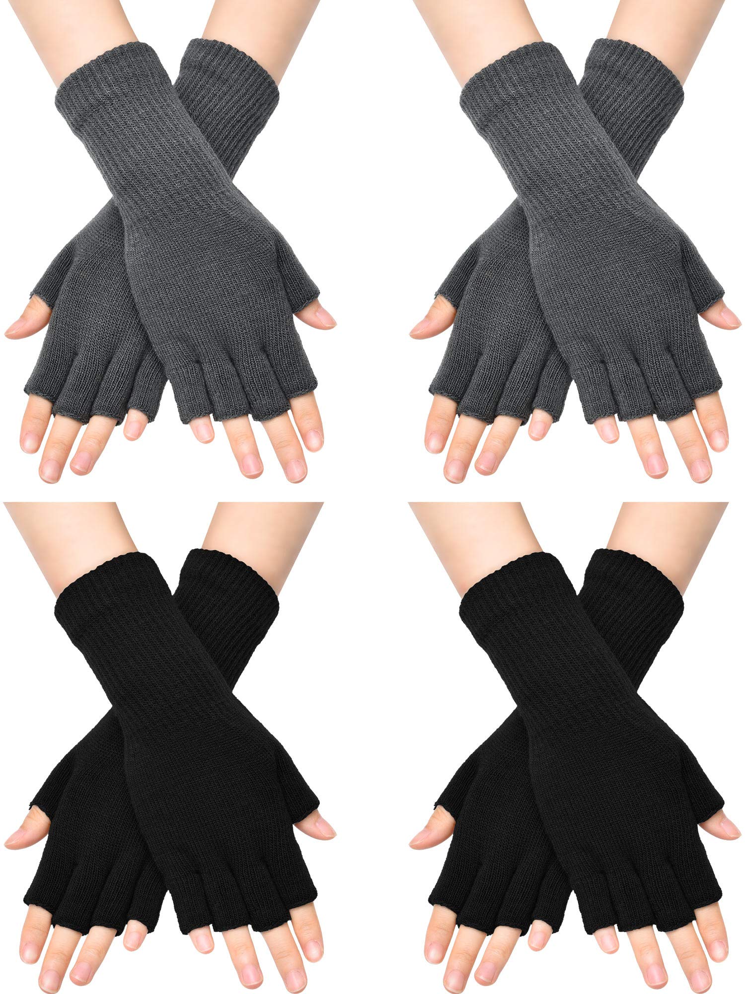 SATINIORWinter Fingerless Gloves for Women Half Finger Typing Gloves with Long Wrist Cuff Knit Fingerless Mittens for Women