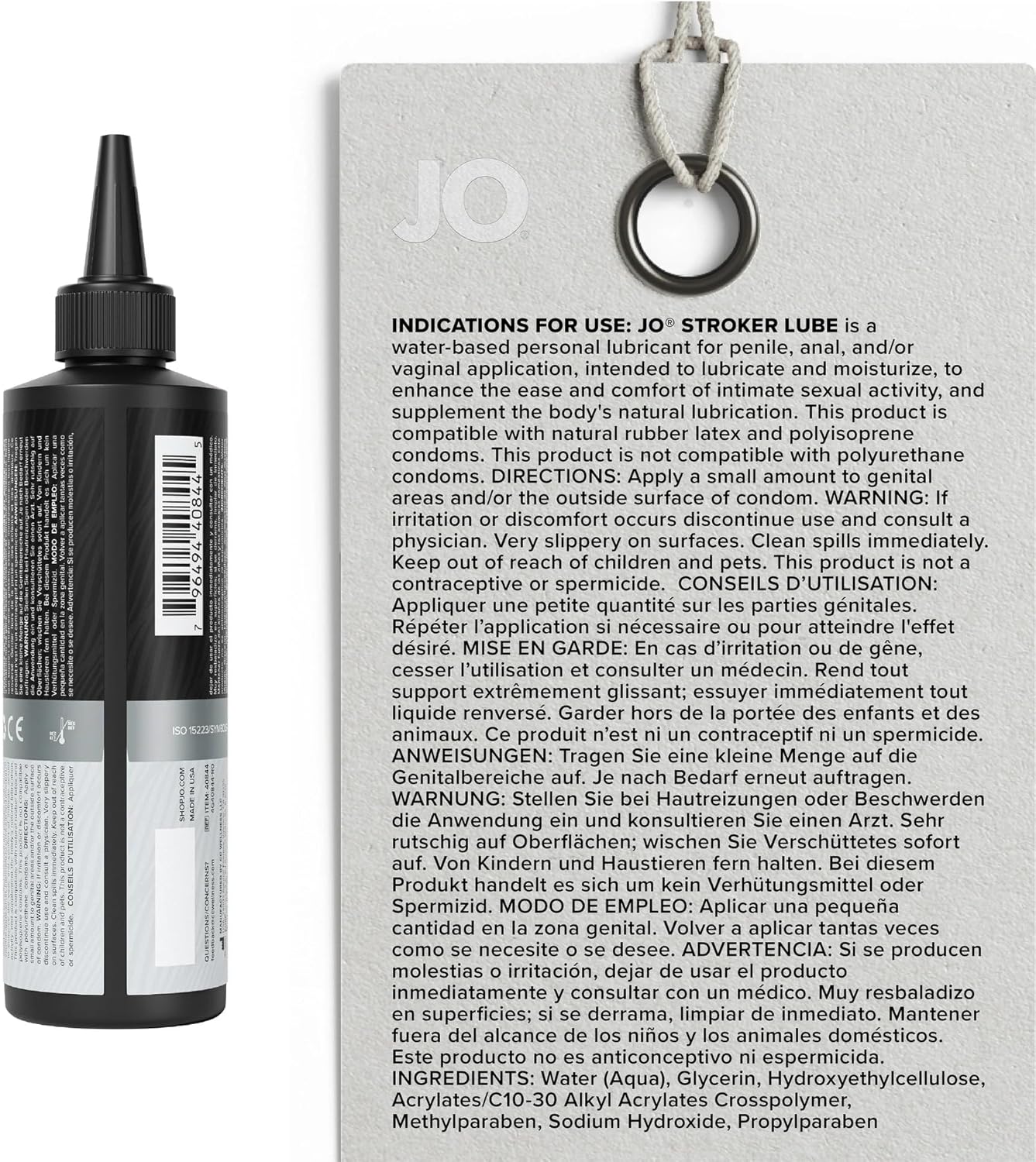 JO Stroker Lube – Thick Water-Based Lubricant for Male Toys, Strokers, Sleeves, and Masturbators – Precision Tip Applicator – Non-Sticky, Easy Cleanup, Toy & Condom Compatible – 8 fl oz