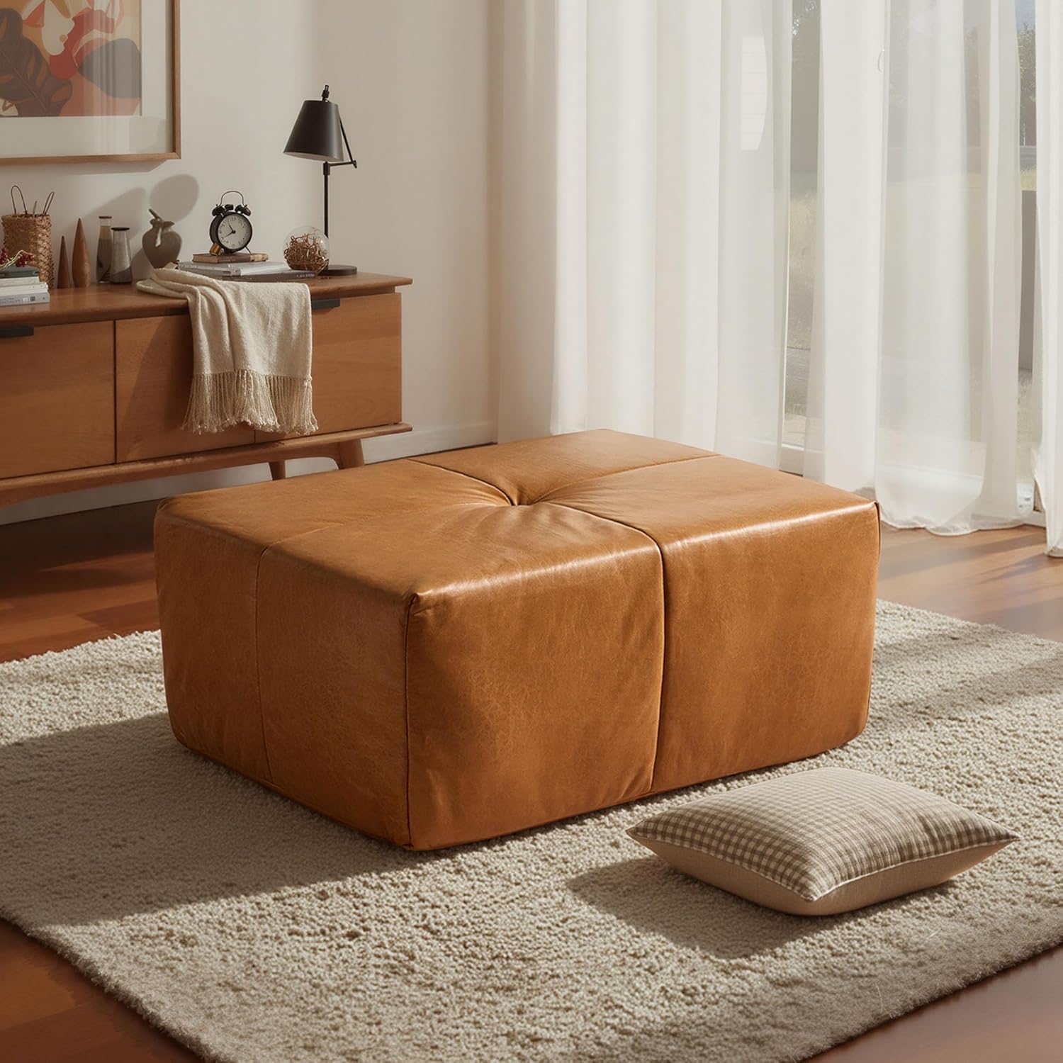 HOOOWOOO Large Ottoman Coffee Table for Couch,Oversized Rectangular Ottoman Bench Seat,Modern Plush Corduroy Upholstered Foot Rest for Living Room Bedroom Bedside,Star Sky Black