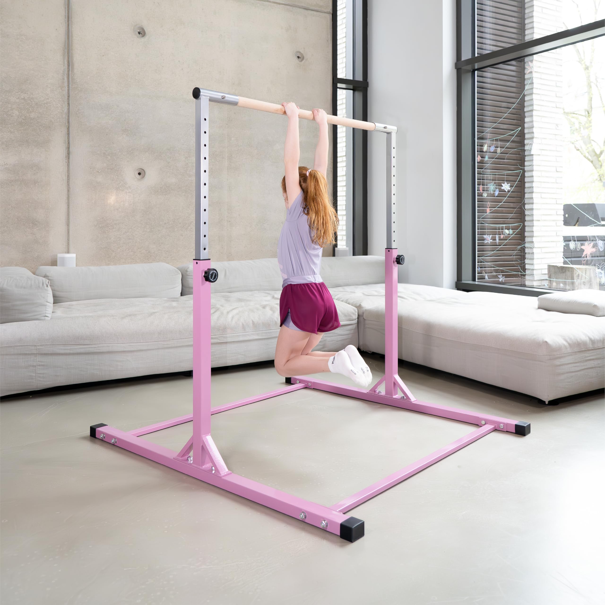 Müller & Blum Barre de Gymnastique Premium pour Enfants, Appareil de Gymnastique réglable en Hauteur pour intérieur & extérieur, capacité de Charge 200 kg, optionnel avec Tapis