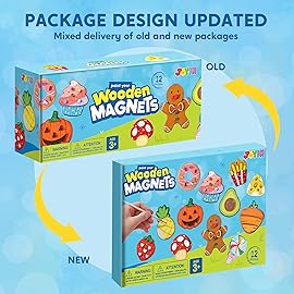 JOYIN 12 pcs Wooden Magnets, Painting Craft for Boys and Girls, Spring and Rainy Day Activities Kit, Craft Toys Gifts for Kids Birthday Easter
