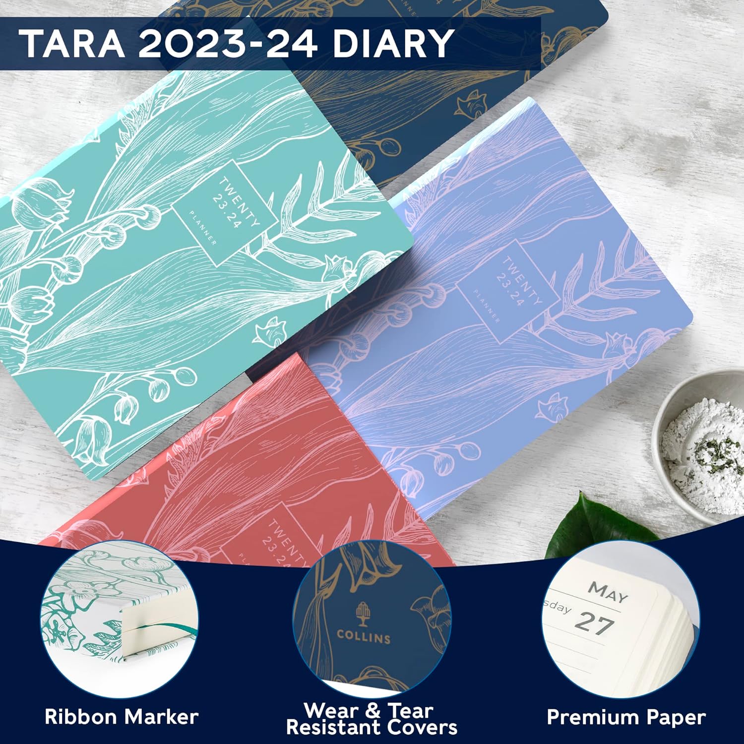 Collins Tara Academic 2023-24 A5 Day To Page Mid Year Diary Planner School, College or University Term Journal - July 2023 to July 2024 - Lilac - TA151M.55-2324