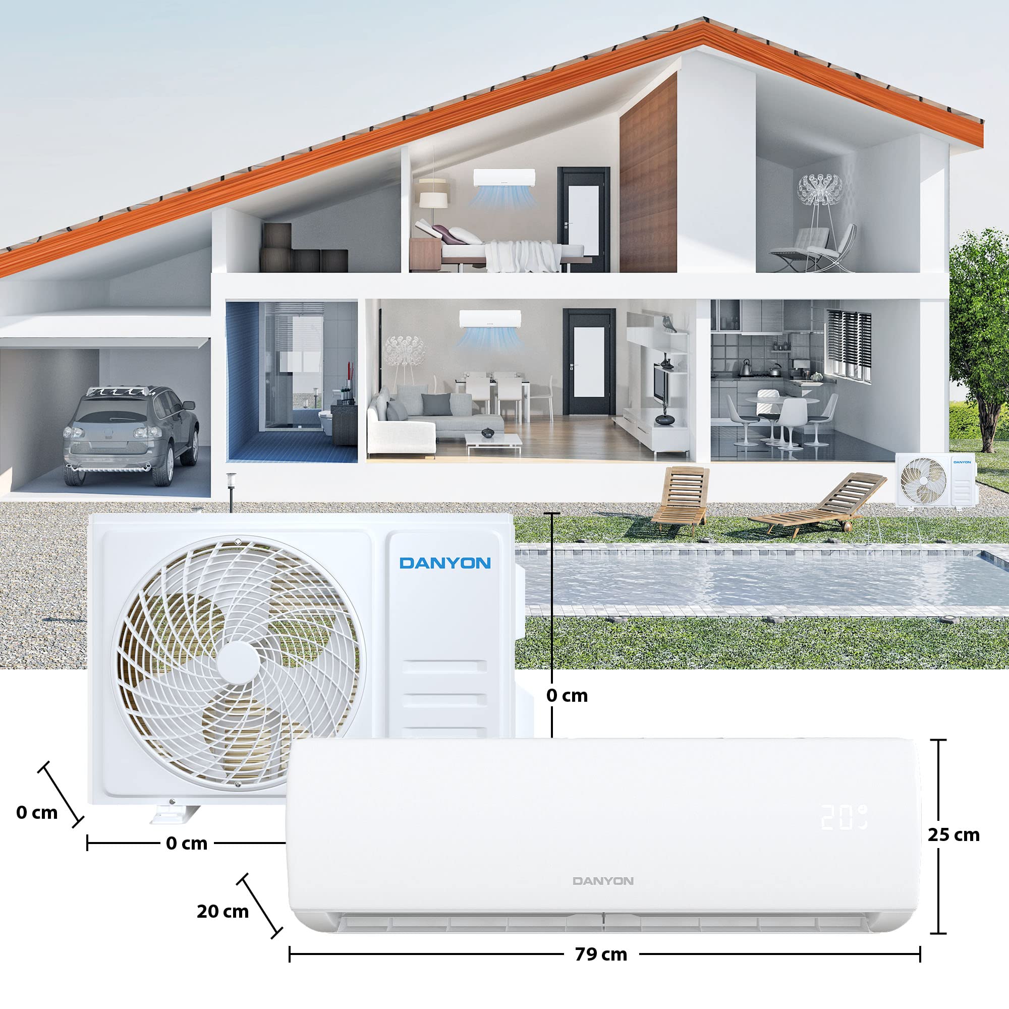 Danyon Multisplit Klimaanlage 2 Innengeräte - 18000 BTU - 5,2 kW, sehr leise & energiesparend, Smart Home, Inverter Klimagerät mit Heizfunktion, WiFi und App, Splitgerät vorgefüllt