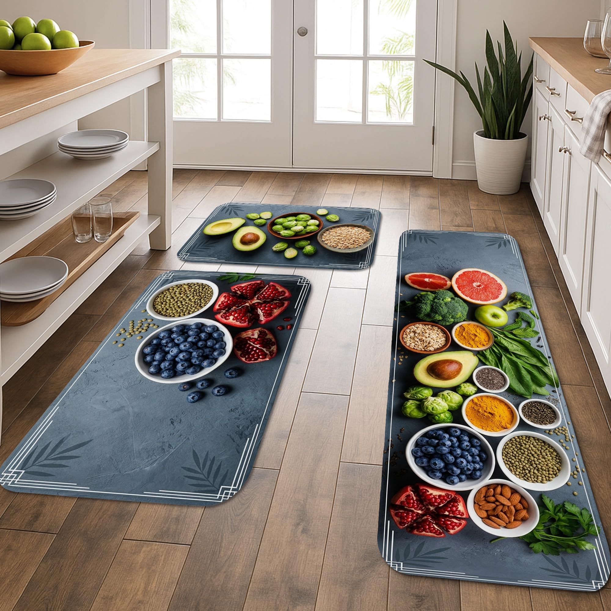 Tapis de cuisine lot de 3 contemporains et rustiques lavables pour évier et entrée