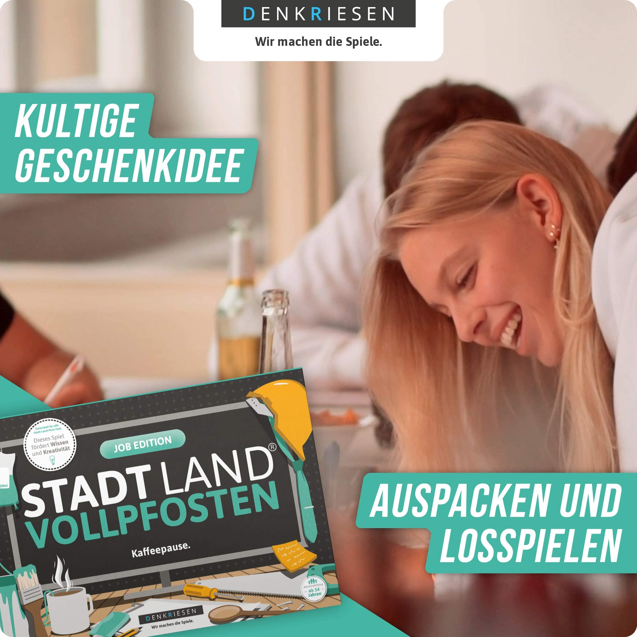 DENKRIESEN – Stadt Land VOLLPFOSTEN® Job Edition | Spielblock Mit 50 Blatt | 26 Kategorien Ab 14 Jahren | Lustiges Partyspiel Für Büro, Arbeit