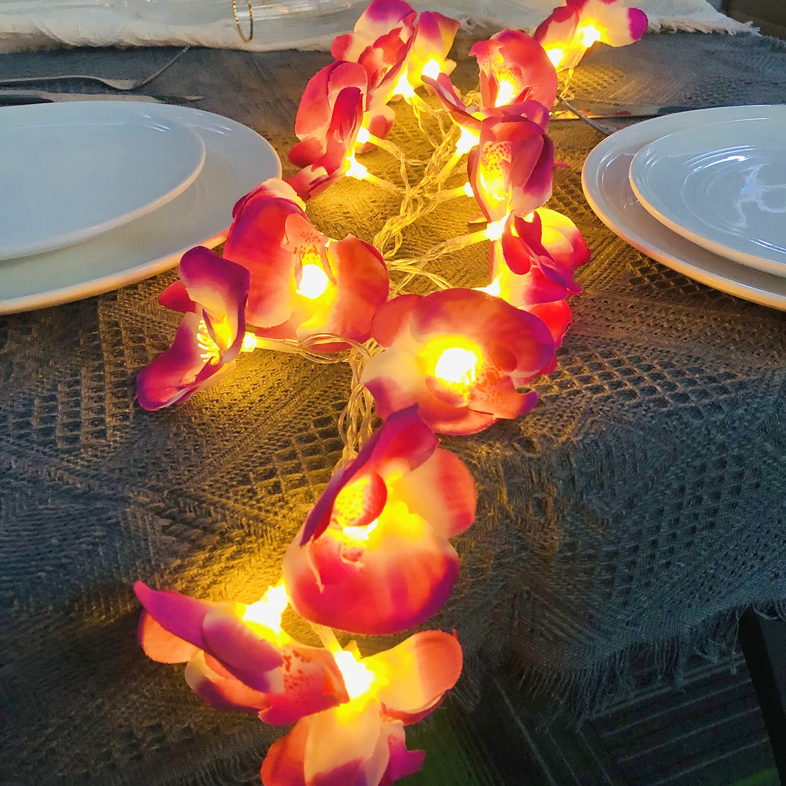 Riaxuebiy Artificial Phalaenopsis String Lights, 20Led Fairy Lights Battery Operated Flower Garland Lights for Bedroom Home Wedding Beach Party Hair Decor (Purple Phalaenopsis, 9.8ft/20LED-USB)