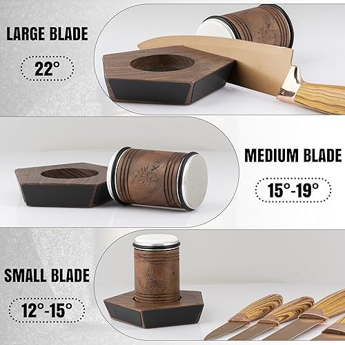 Miniatura 4 de Kit de afilador de cuchillos rodantes, madera de nogal premium, 5 ángulos magnéticos (12, 15, 17, 19 y 22 grados), discos de diamante y cerámica,