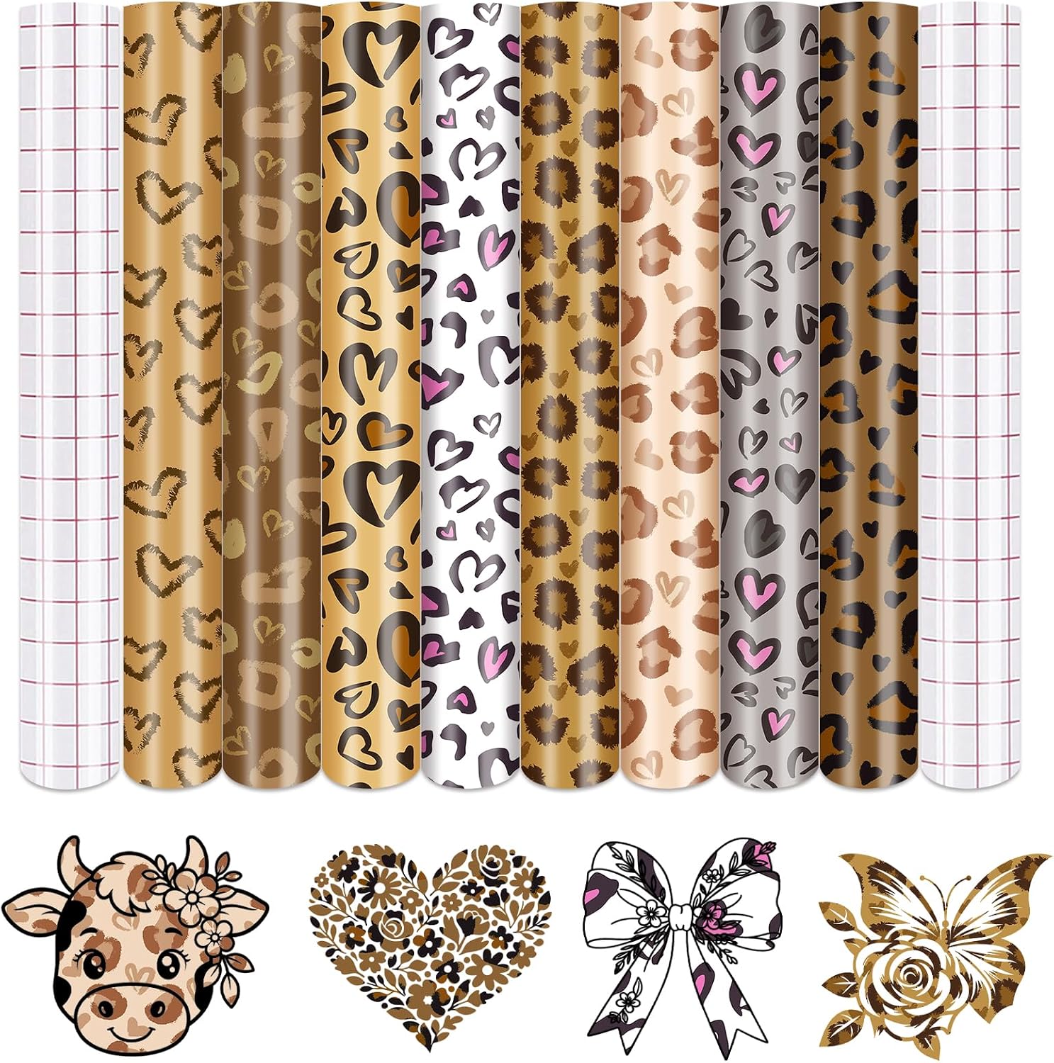 Tintnut Brown Leopard Permanent Vinyl,8 Pcs 12"x10" Self Adhesive Vinyl