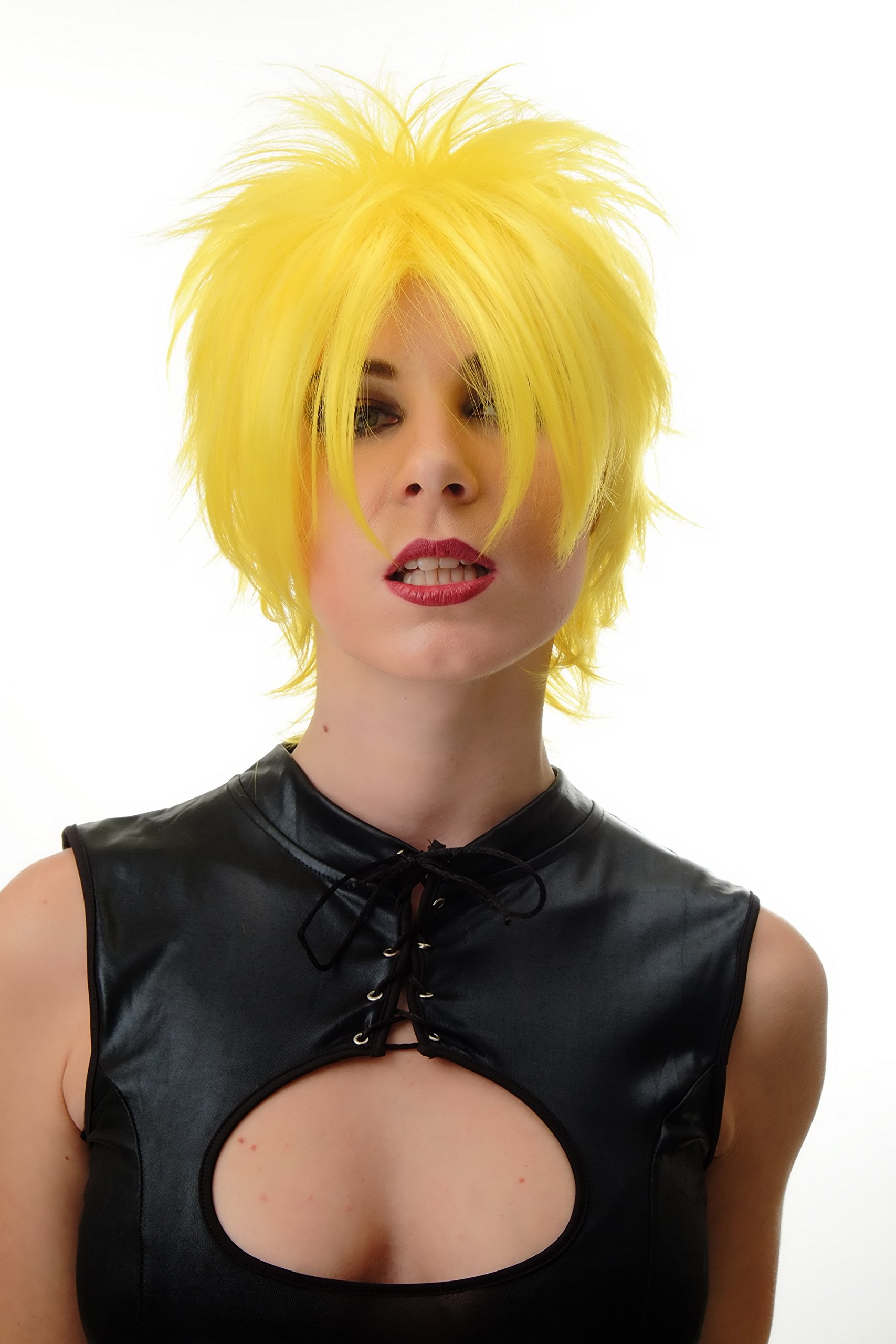 Pelliccia Donna Parrucca Corta Nera Punk Anni '80 - Toupee Con Fili