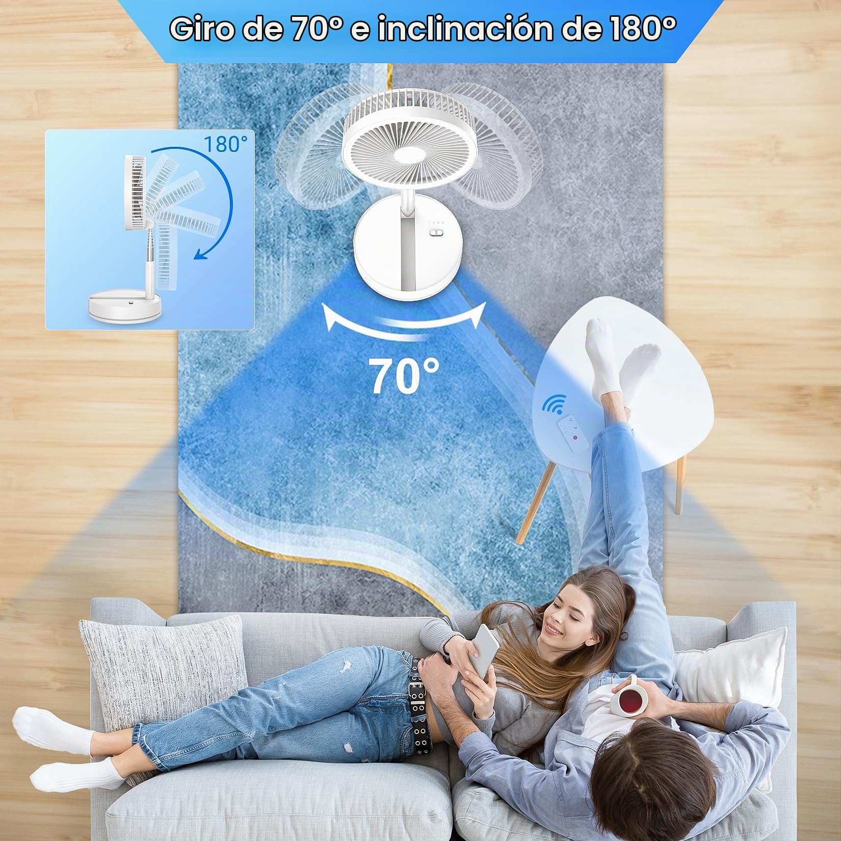 Ventilador de Pie Portátil Plegable, 8.6" 8000 mAh Recargable Bateria