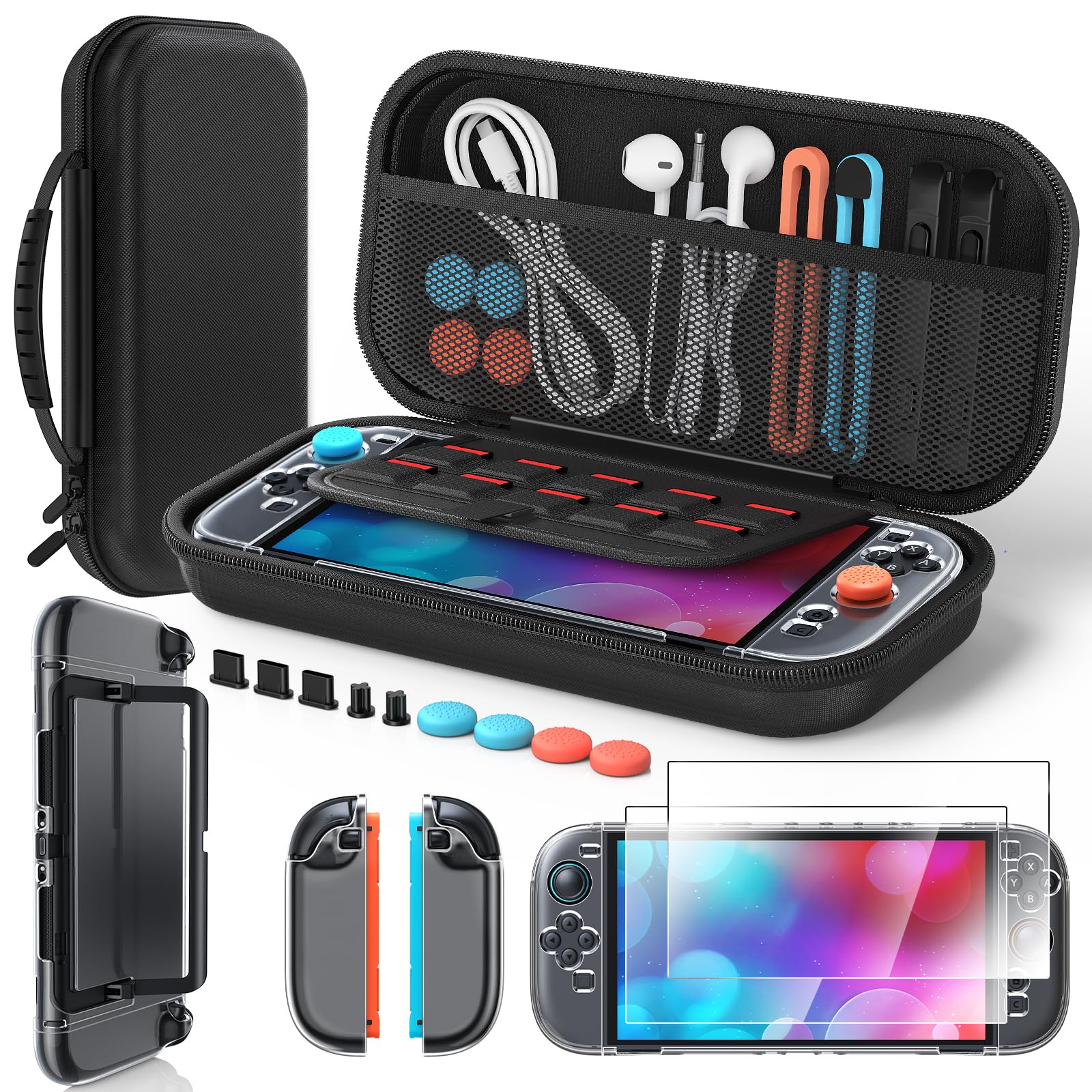 Funda de Nintendo Switch 2 delgada tipo carcasa transparente con accesorios de viaje 8