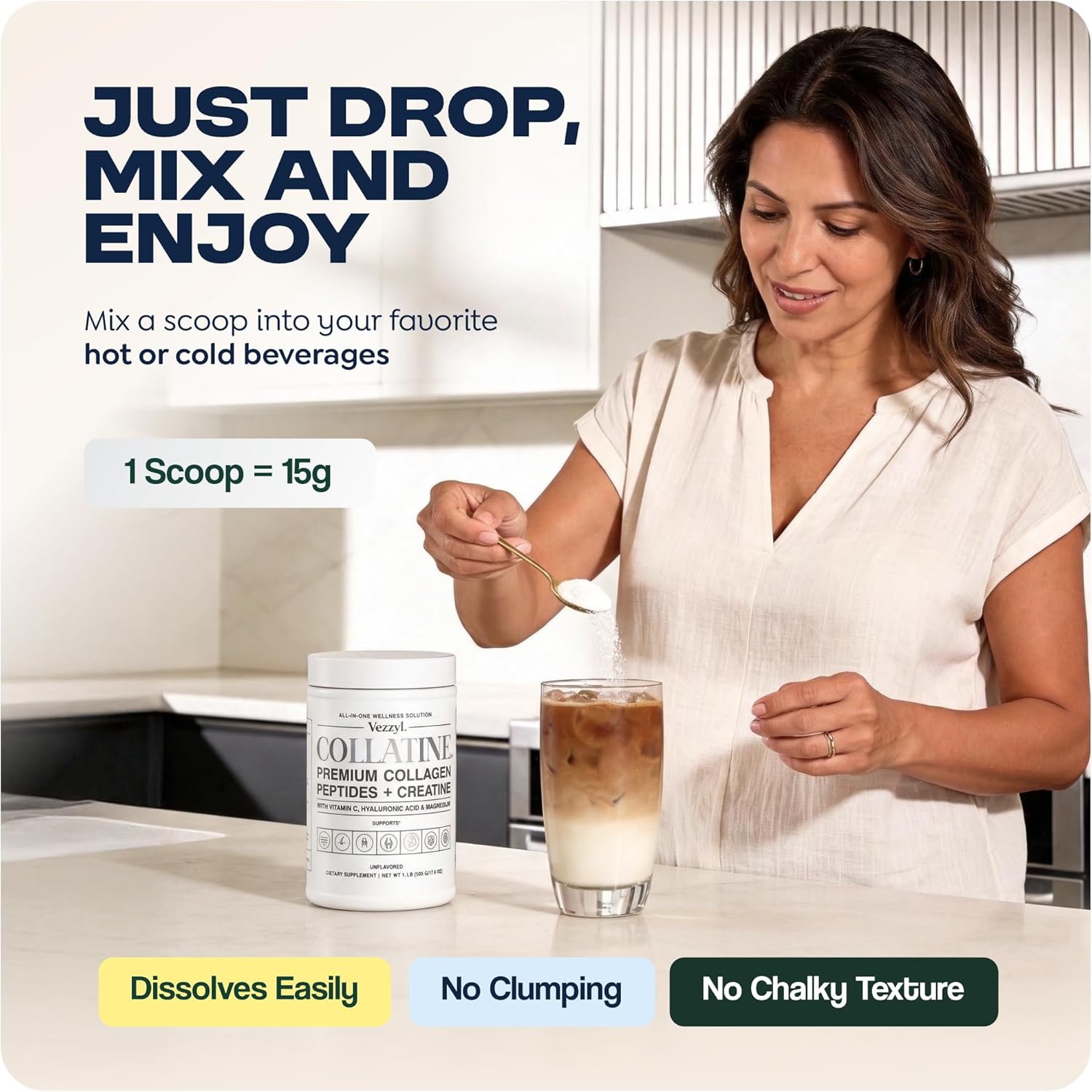 Collatine - Premium Collagen Peptides + Creatine with Vitamin C, Hyaluronic Acid and Magnesium for Skin, Hair, Nails, Bone & Joint, Muscle, Immune and Cognitive Aid (1.1 LB (500 G/17.6 OZ)