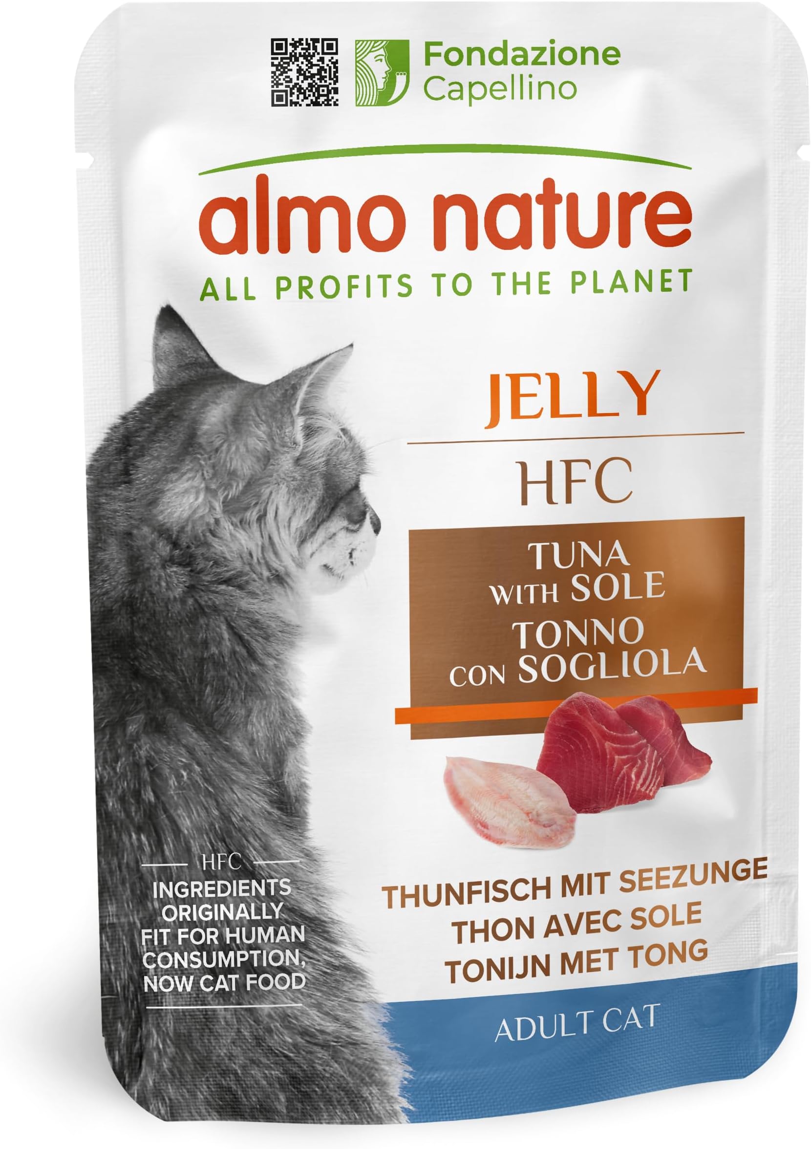 Almo Nature HFC Jelly - Wet Cat Food for Adult Cats - Tuna with Sole - Human-Grade, Gluten-Free - 55g (Pack of 24)