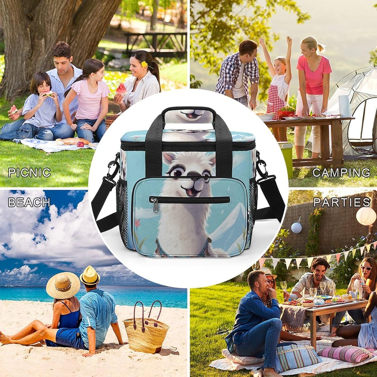 Large-Capacity Oxford Cloth Llama2 Printed Camping Ice Bag, Outdoor Portable Insulation and Cold Storage Bag, Enjoy A Cool Camping Time