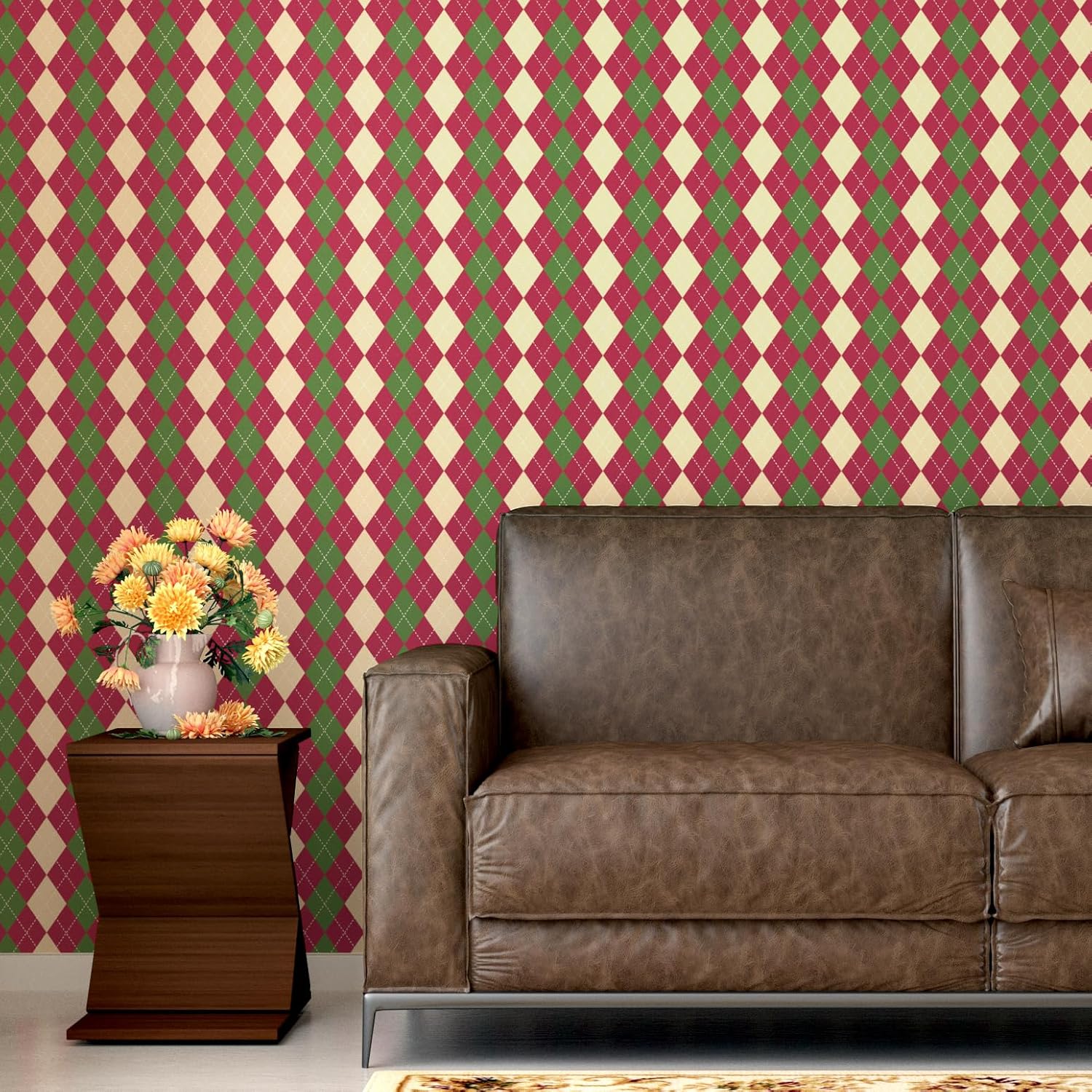 Retro Plaid Peel and Stick Wallpaper Vintage Argyle Geometric Plaid Contact Paper Checkered Wallpaper for Bedroom Kitchen Cabinet Self Adhesive Christmas Decorations Wall Paper 17.5"×118"