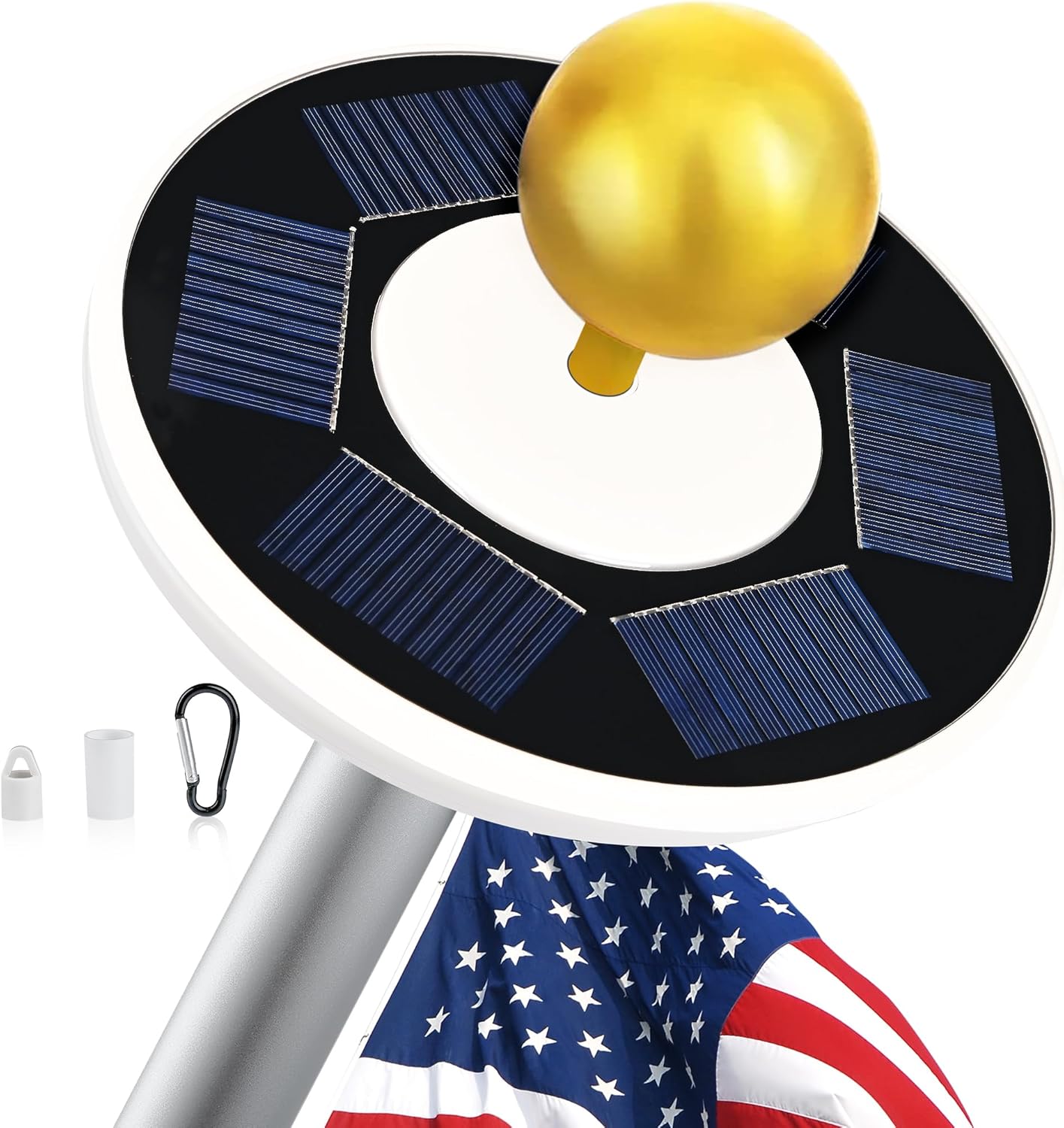Flagpole Light Solar Powered, Auro 8 Silver Flag Pole Light 29 Bright Huge LED for 15-25 Ft Outdoor Flag Poles, 20 Hour Long-Lasting Spectacular Aurora Lighting, Dusk to Dawn Auto On/Off