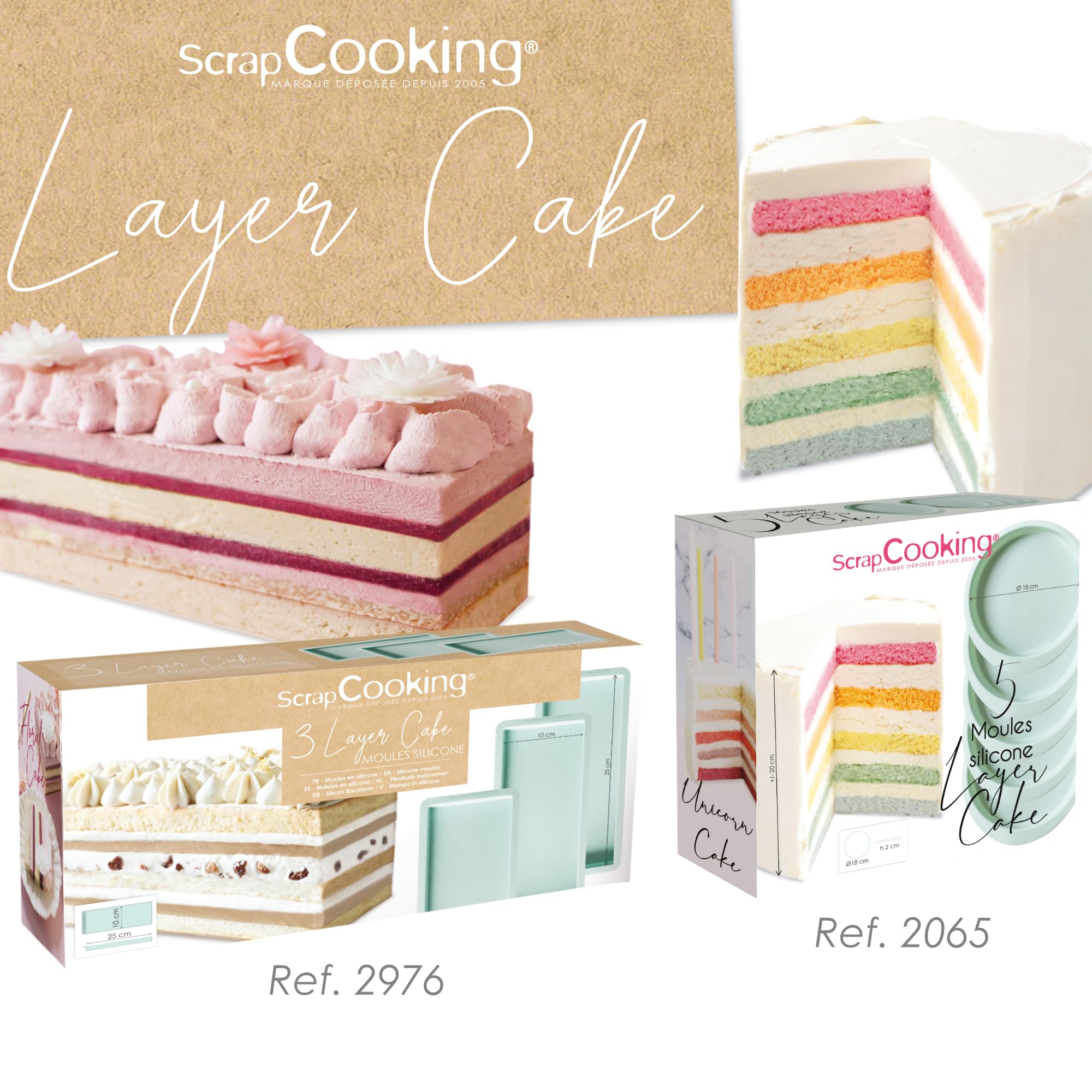 ScrapCooking - 3 Moules à Layer Cake Rectangulaires - Pour Bûches de Noël & Cakes - Silicone 25 x 10 cm - Gâteau à Étages, Rainbow Cakes, Gâteaux Anniversaire - Pâtisserie Professionnel - 2976