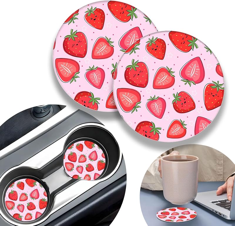 Kit com 2 Porta-Copos Automotivos Olemier em Silicone Rosa Morango, Redondos, Antiderrapantes, 6,99 cm