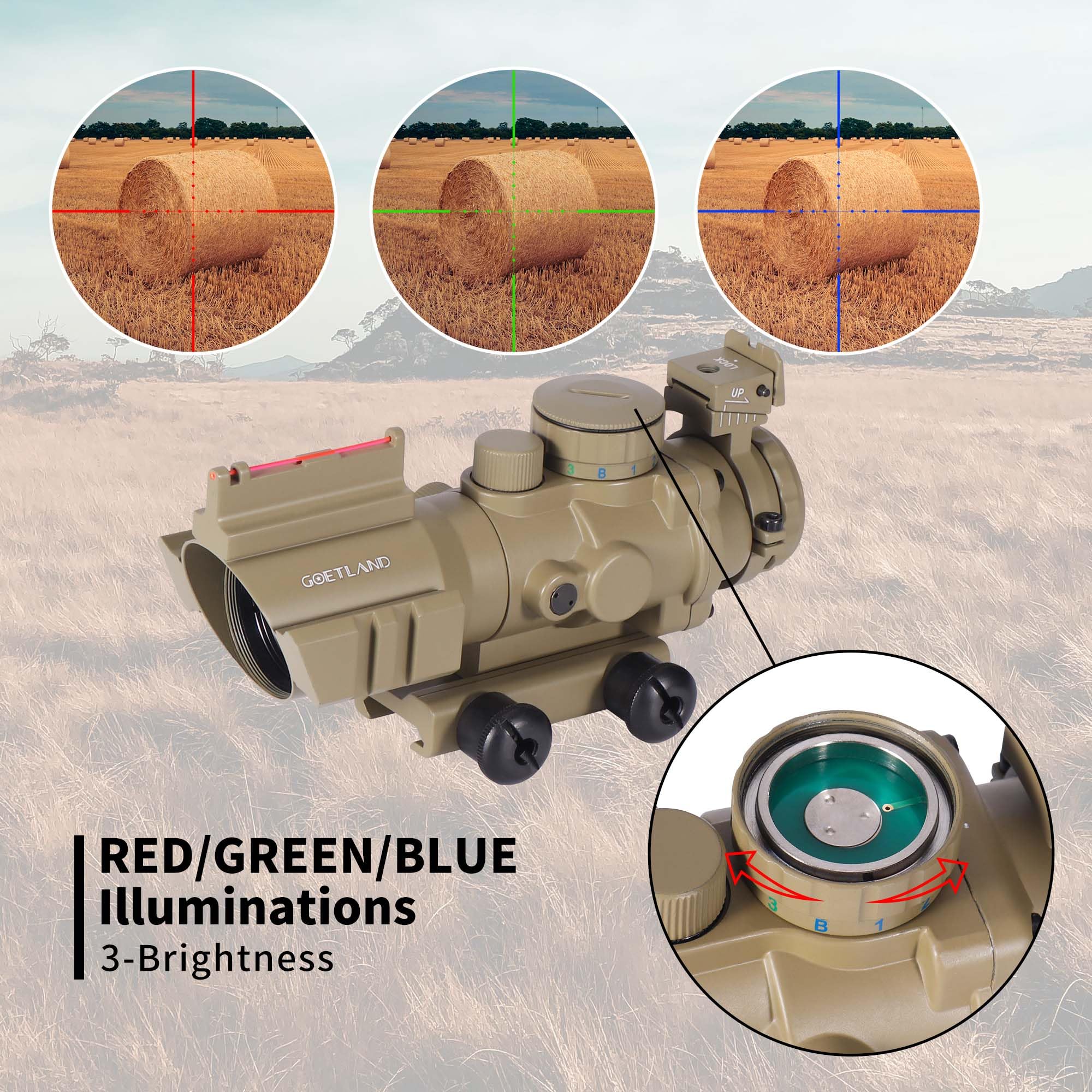 Goetland 4x32 Ottica per Carabina Aria Compressa Cannocchiale da Puntamento Pistola Verde Punto Rosso Red Dot Sight Reflex Sight BDC SFP 20mm