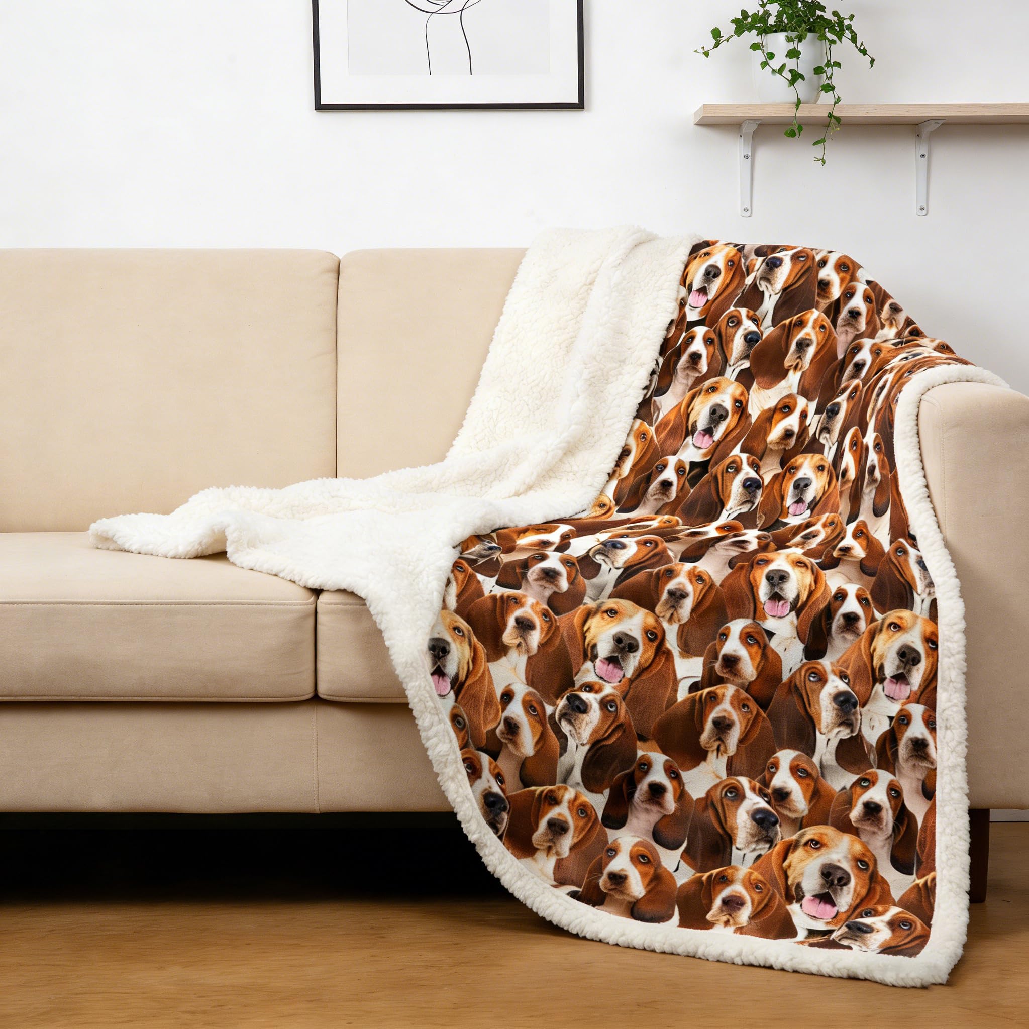Blessliving Basset Hound Fuzzy Dogs Blanket For Kids Adults Cute Puppy Fleece Blanket Reversible Animal Pattern Sherpa Throw Twin/Double (,150X200cm)