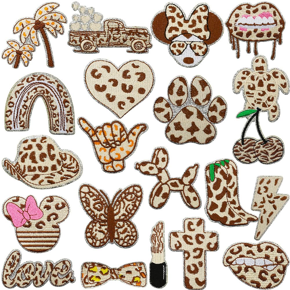 21 PCS Leopard Print Series Iron On Patches Funny Leopard Balloon Applique Embroidered Sew On Patches for Backpacks Pants Clothes DIY Decoration Bags Jeans Dress Jackets Vests Coat Uniforms Hat — image 1