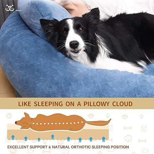 Miniatura 3 de Cama humana para perros adultos, tamaño ortopédico lavable, de 71 x 51 x 12 pulgadas, piel sintética extraíble, acogedor regalo grande con manta y