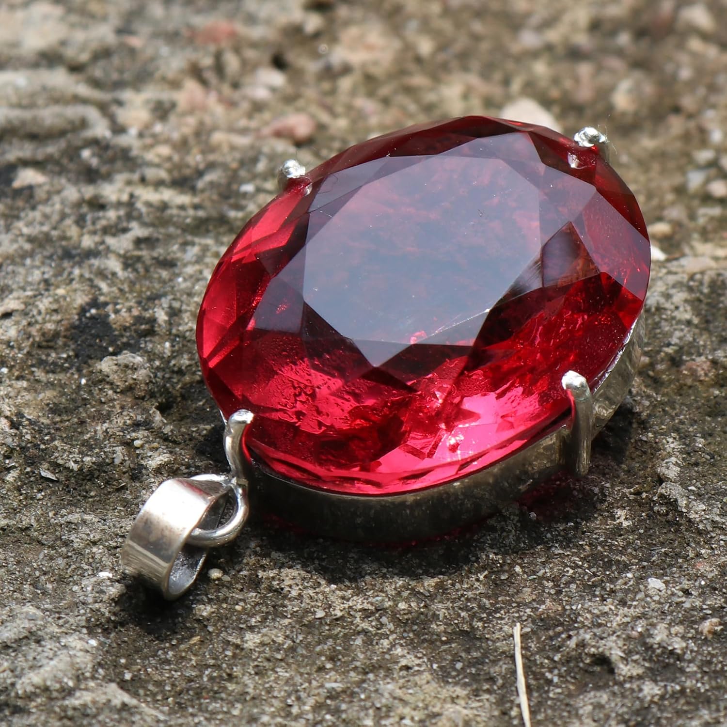 GEMHUB Lab Created Red Topaz 62 Carat Oval Shape 925 Sterling Silver Pendant for Office image 5
