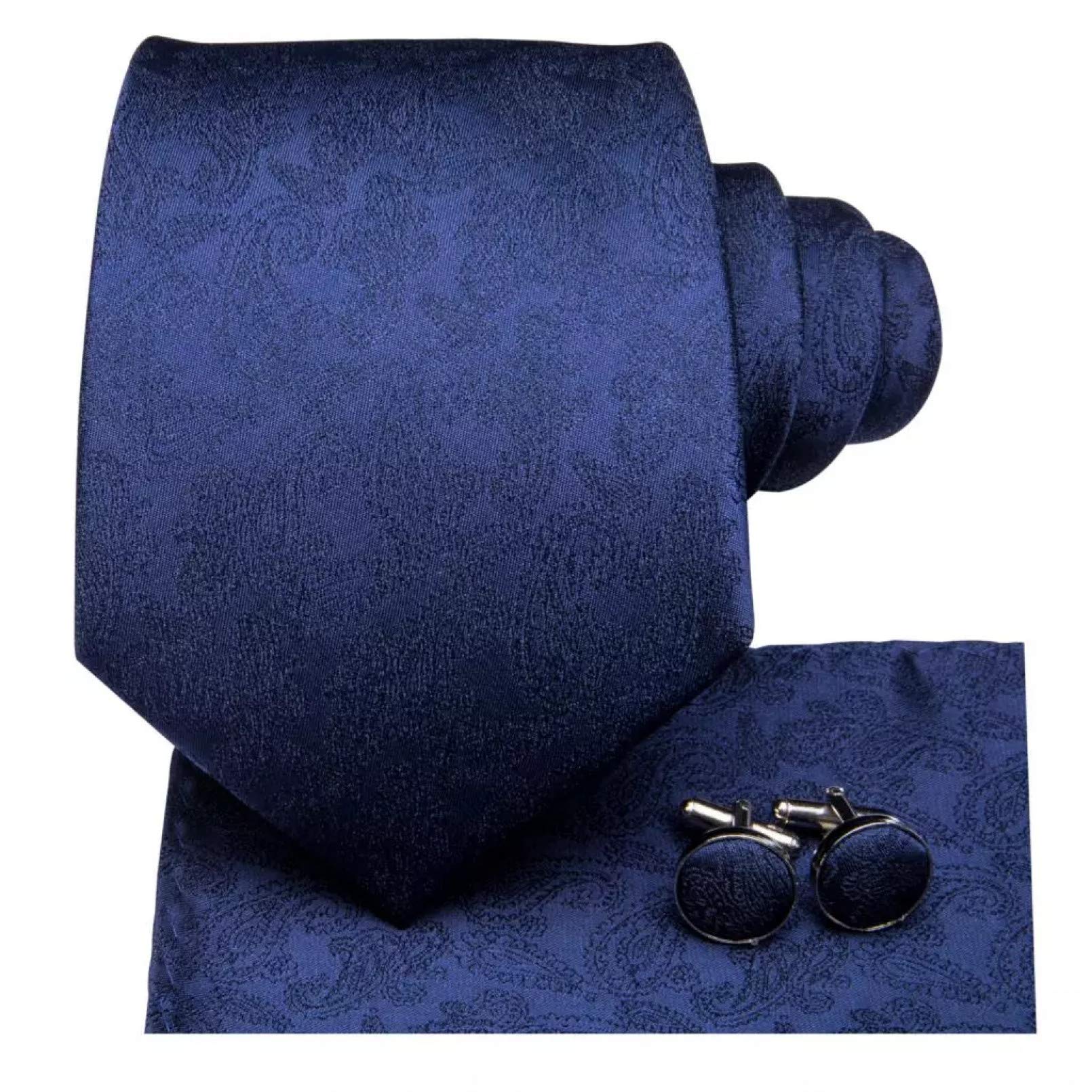 Neckties Set Silk Tie for Men Solid Blue Tie Paisley Neck Tie Set Pocketware Cufflink 8.5cm Tie for Business Party