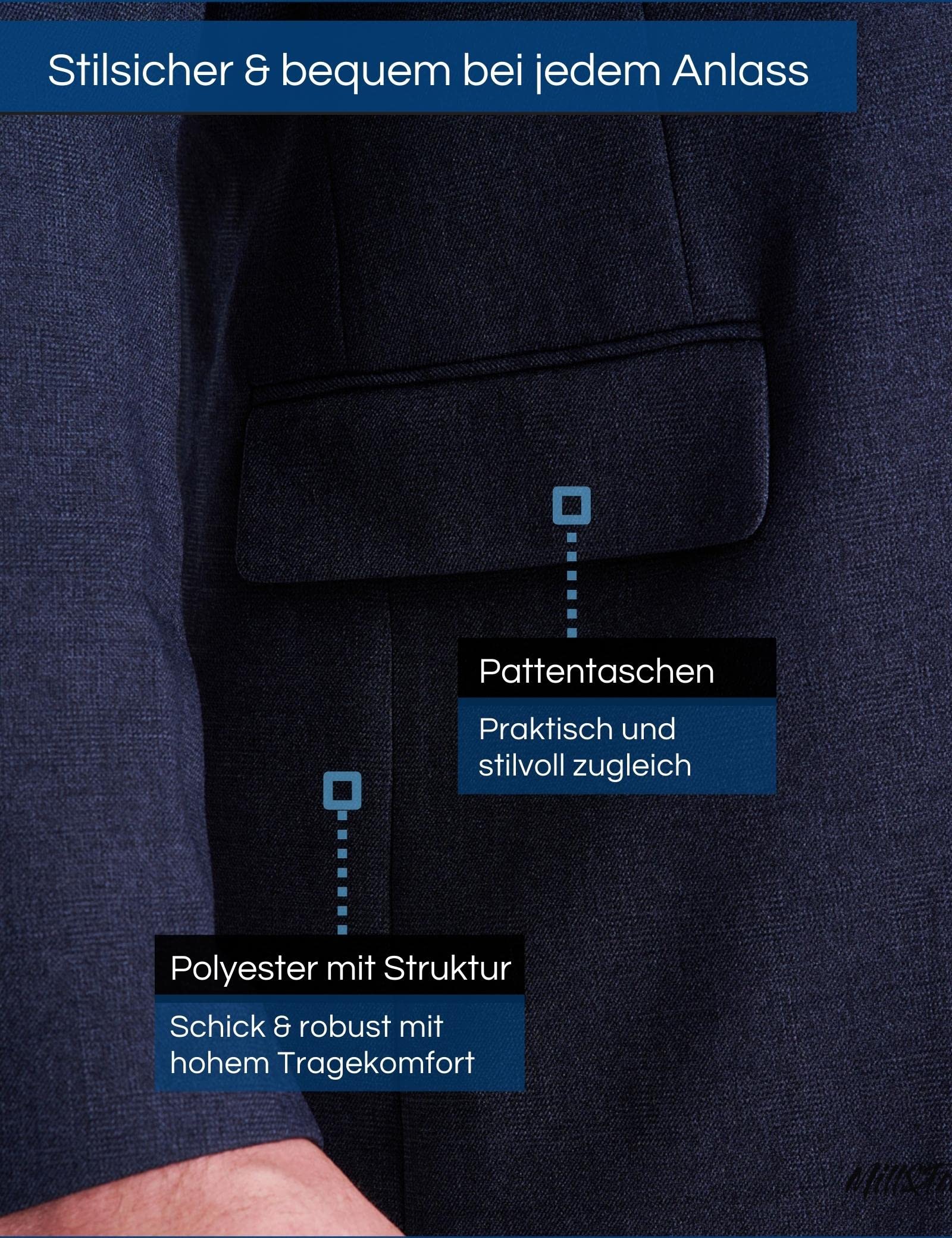 Mill&Tailor Herren Sakko in Navy mit Struktur I Schickes Sakko für Männer I Modern & Sportlich I Jackett für Business & Alltag I Herrensakko für kräftige Männer