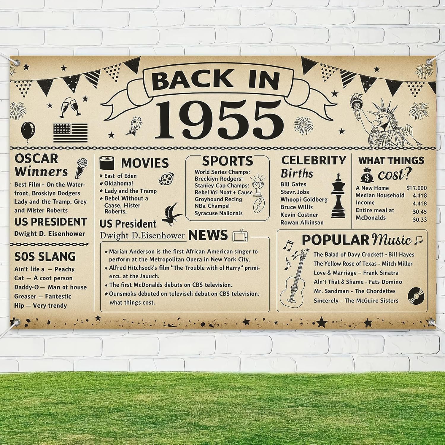 70th Birthday Banner Party Decorations Vintage Back in 1955 70 Year Old Birthday Party Poster Supplies Vintage 1955 Backdrop Photography Background for Men Women 70th Class Reunion Decor - Image 4