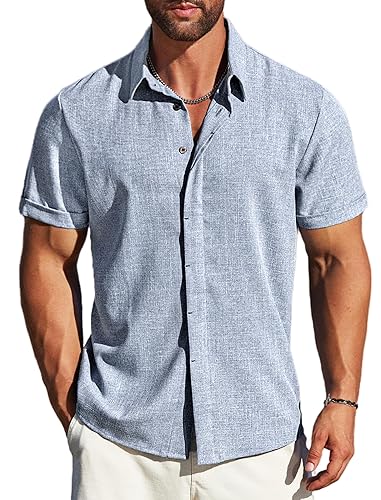 MAPICK Men's Linen Shirts Short Sleeve Button Down Casual Shirt