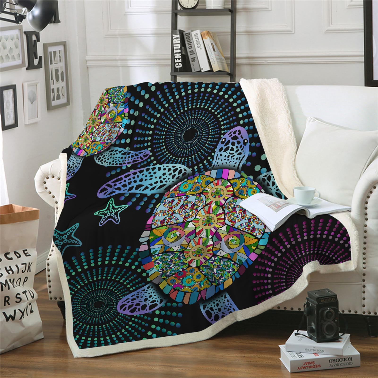 Lunoroey Turtle Blanket Throw Turtle Printed Blankets Throws Soft Sherpa Blanket Sofa Blanket Bed Blanket For All Season Kids And Adults - Image 3