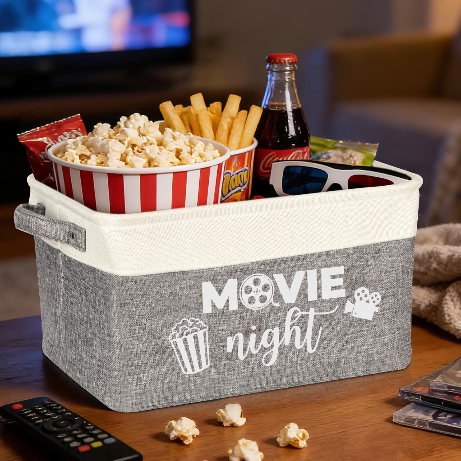Lukeline Movie Night Gifts Basket Empty, 15.5 x 11.6 x 9.4 Movie Night Supplies Basket for Snack Trays Theater Popcorn Bucket Storage Basket, Decorative Baskets for Family Movie Nights Room Decor