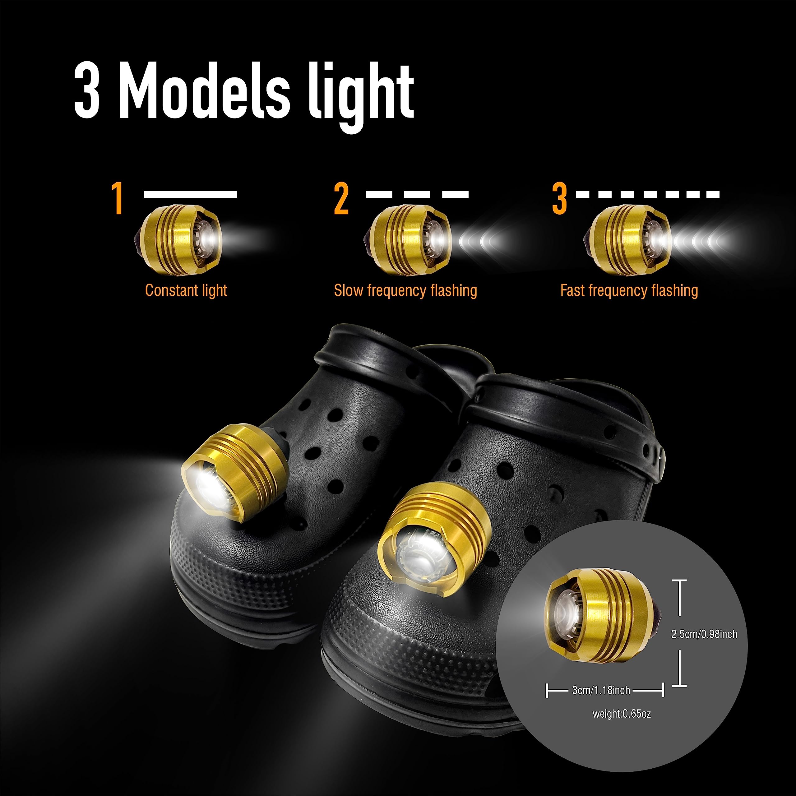 Phares LED Pour Crocs - 2 Lumières à Clipser, 3 Modes (fixe, Clignotant) - Pour Promenade Chien, Camping, Sécurité Nocturne