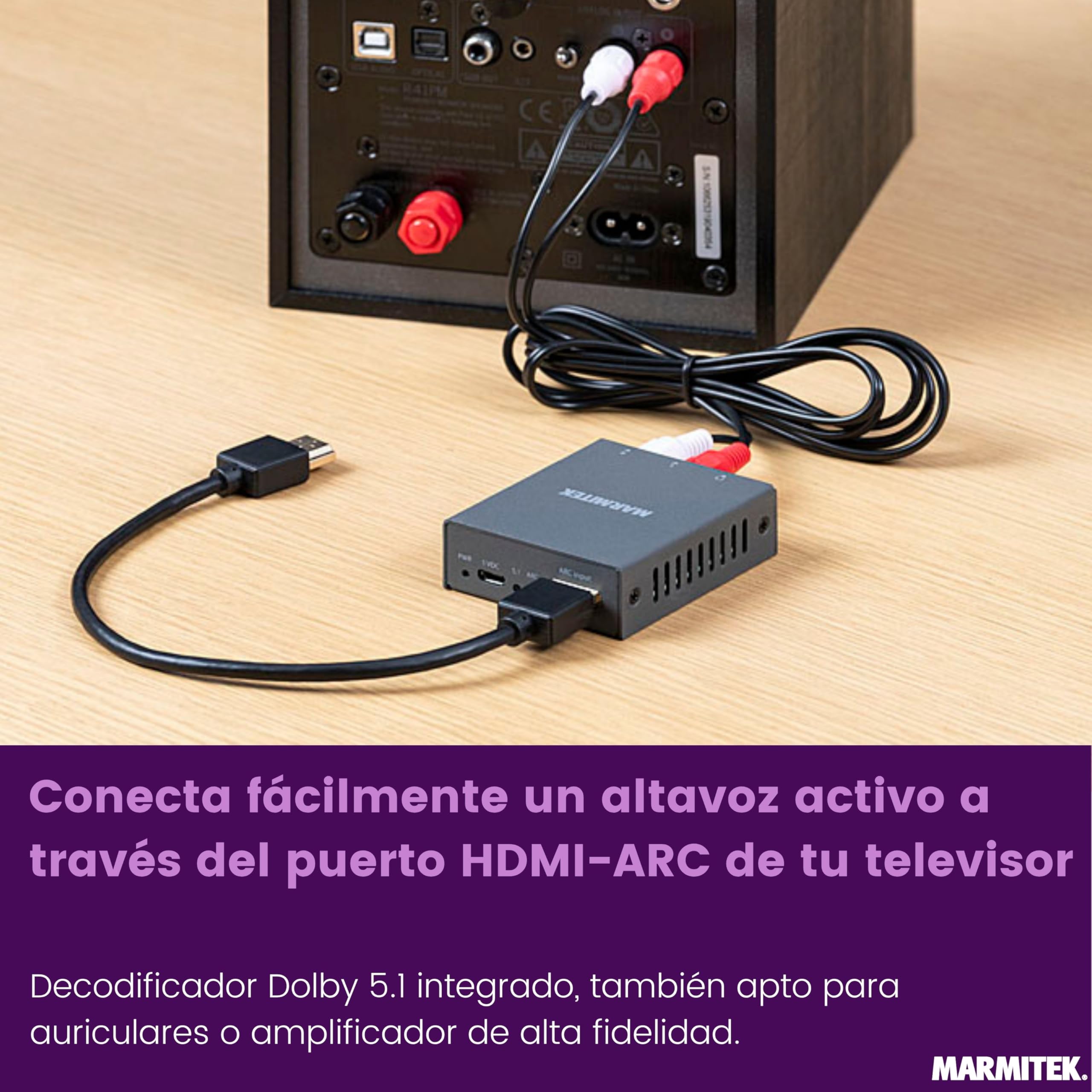 Marmitek CEC130 - Adaptador HDMI ARC extractor audio con CEC para TV | Audio de TV a amplificador o altavoces activos, salida estéreo L/R RCA y jack 3,5 mm, Dolby/DTS 5.1 a estéreo