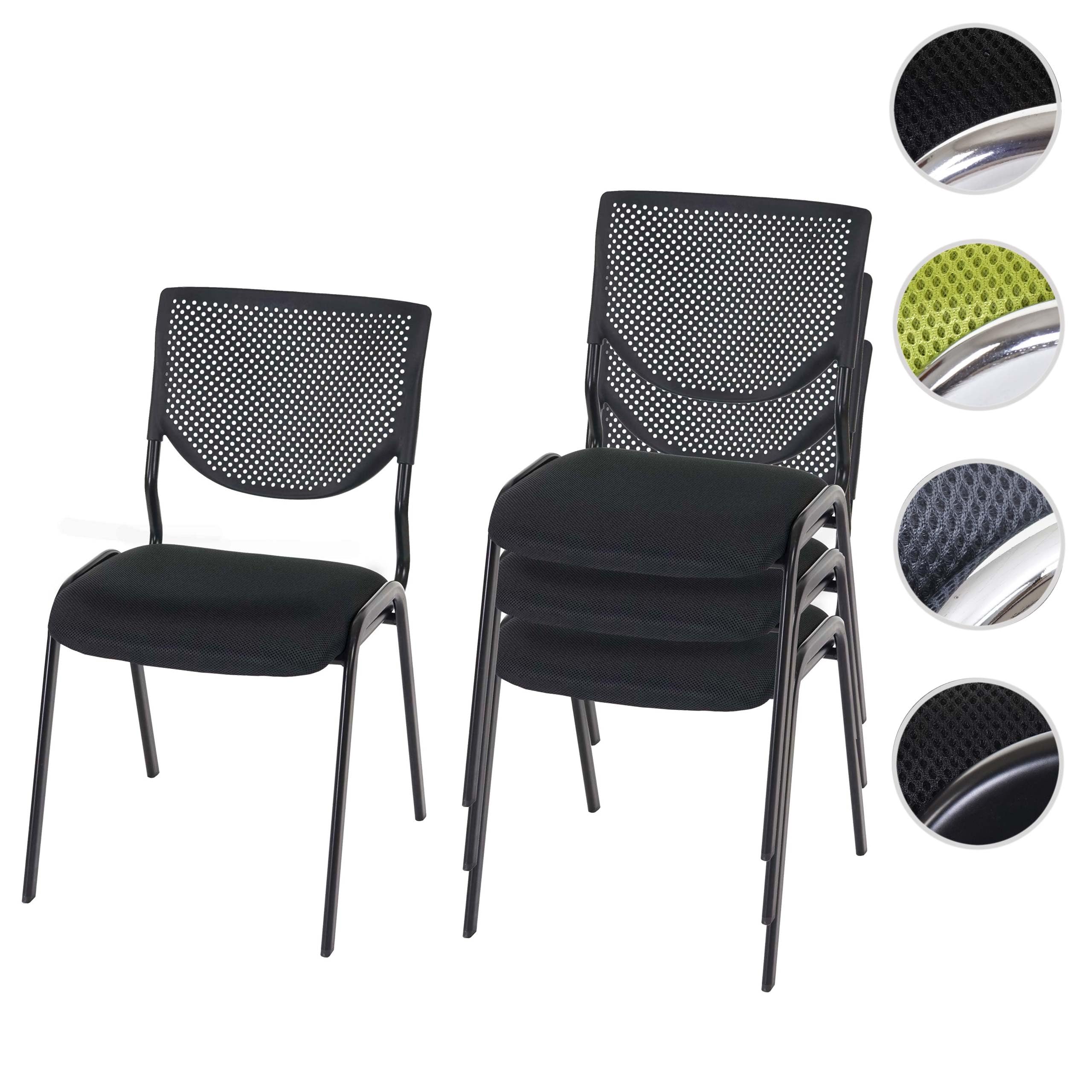 Mendler 4er-Set Besucherstuhl T401-AM, Konferenzstuhl stapelbar, Stoff/Textil - Sitz schwarz, Füße schwarz
