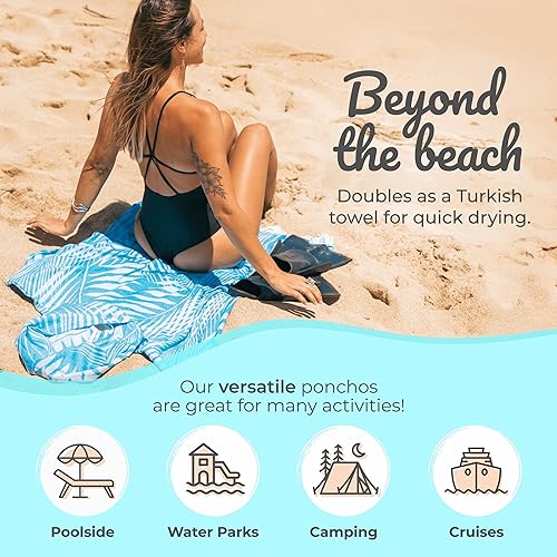 Miniatura 5 de Nova Blue Poncho de surf  Poncho de toalla de hojas de palma azul tropical  Toalla cambiadora grande (33 x 37)  Toalla con capucha 100% algodón