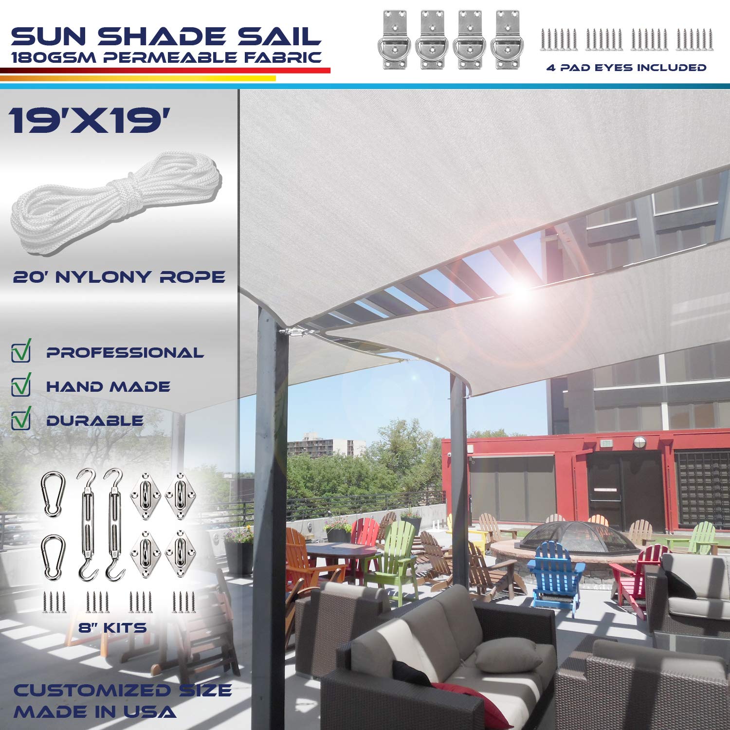 Amazon.com : Windscreen4less 19' x 19' Sun Shade Sail Rectangle
