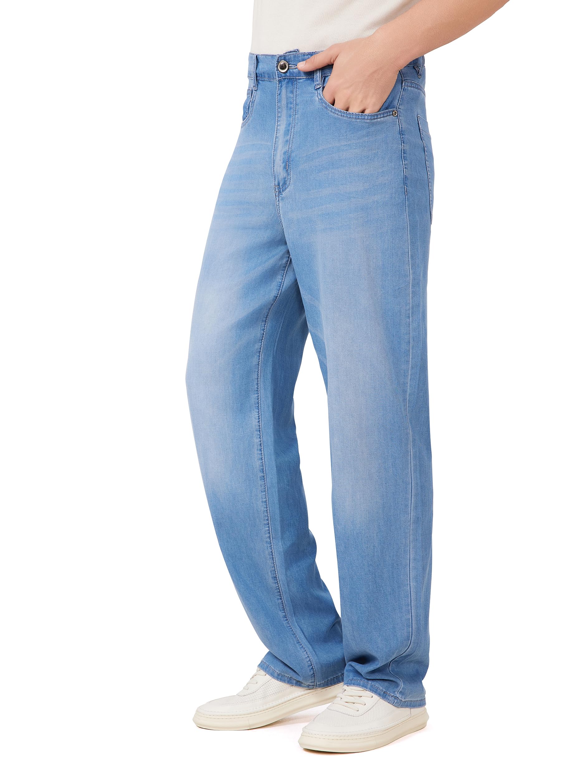 Jeans bleu denim coupe droite pour homme coton mélangé | Destock Jeans