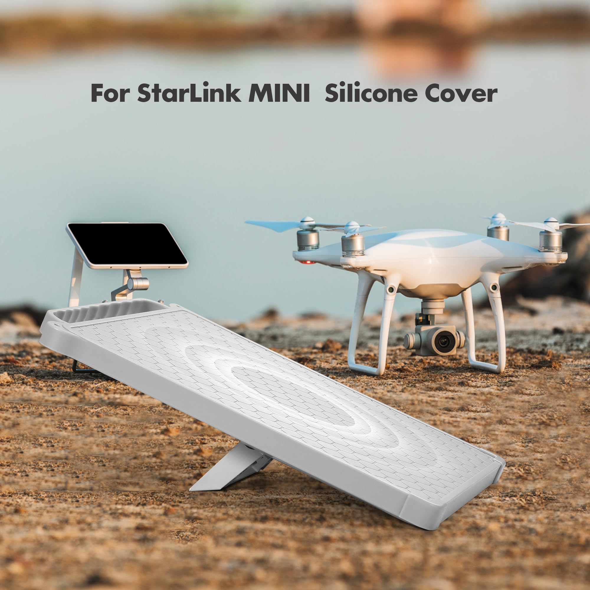 Silicone Case Cover Protective Sleeve Compatible with Starlink Mini Dish, with Carry Handle and Metal Hook Travel Accessories (Gray)