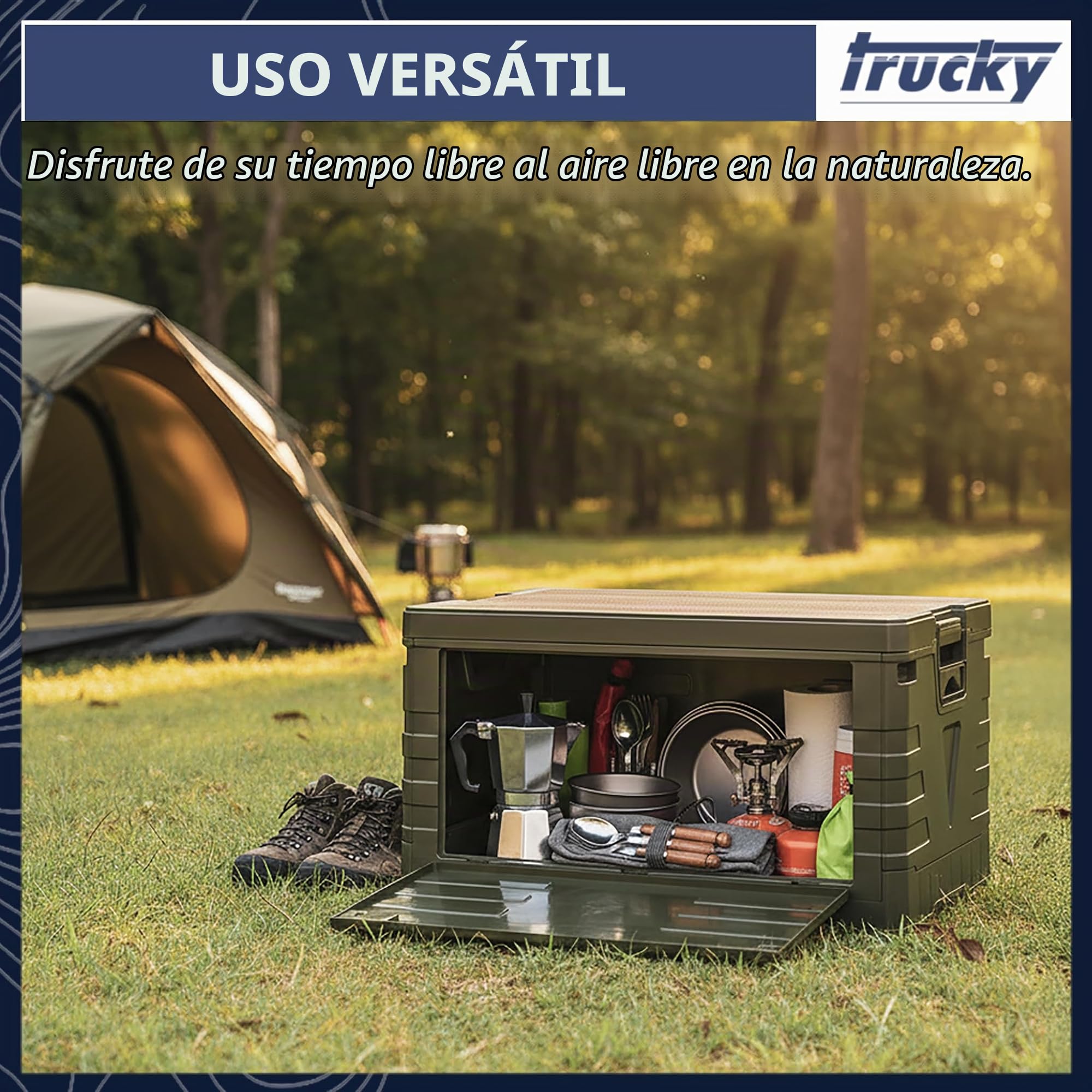Caja de almacenamiento Trucky, 75 L 58 x 40 x 33 cm, Camping, Caja plegable, Caja plegable con tapa, Aufbewahrungsbox con tapa, plegable, Aufbewahrung, Caja, Verde