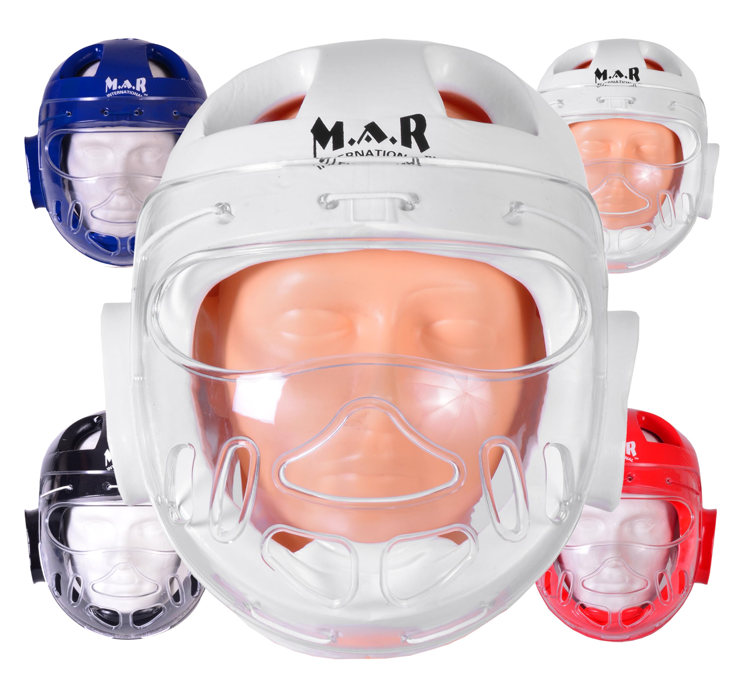 WKF Blue Karate Inspired Head Guard with Face Mask Protector | Taekwondo Face Shield | Martial Arts Headgear for Kids & Adults | Karate, Kickboxing, Boxing Sparring Head Guard (Small) — image 1