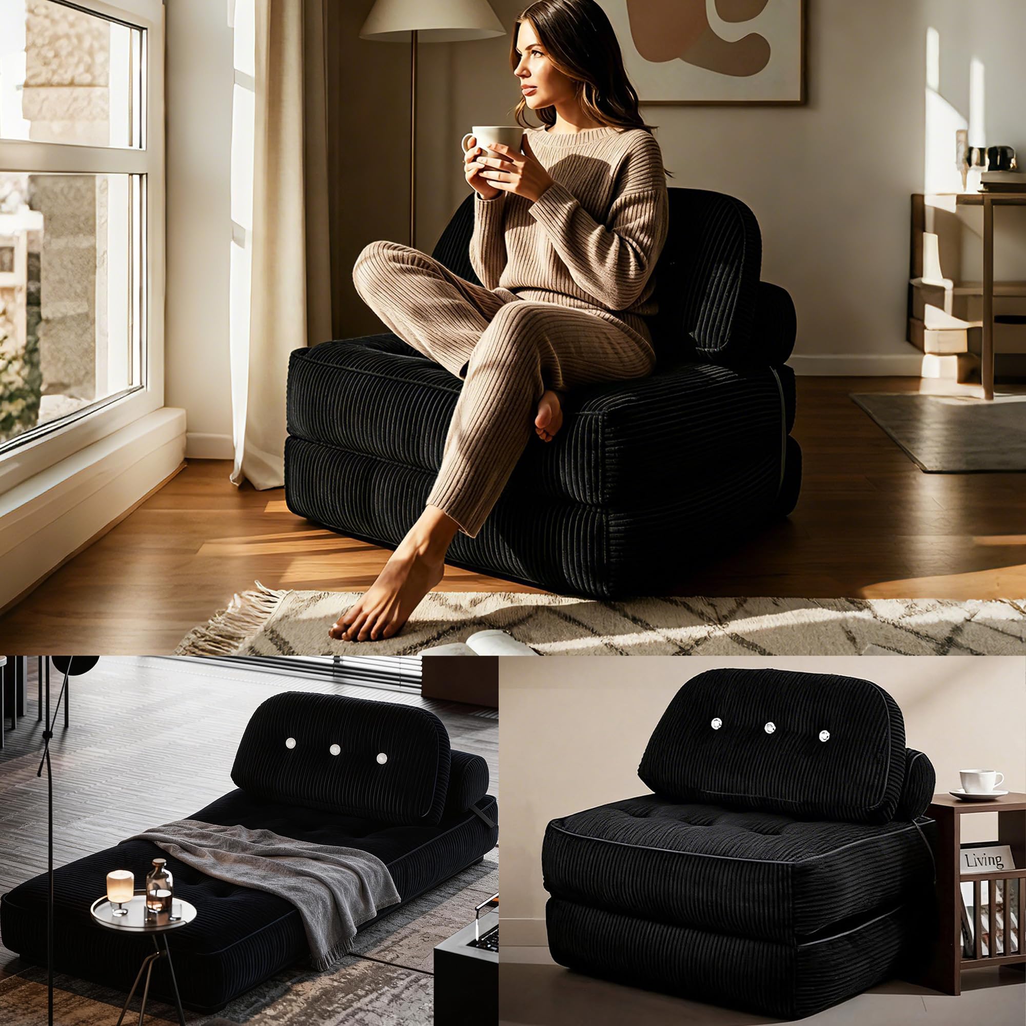 NESLAKO Fold Out Chair Bed-Futon Convertible Sofa with Back Support and Pillow, up to 300LBS Load Capacity,32’’-64’’ Foldable, No Assembly Required, Space-Saving,Portable mini Couch for Bedroom/Kids