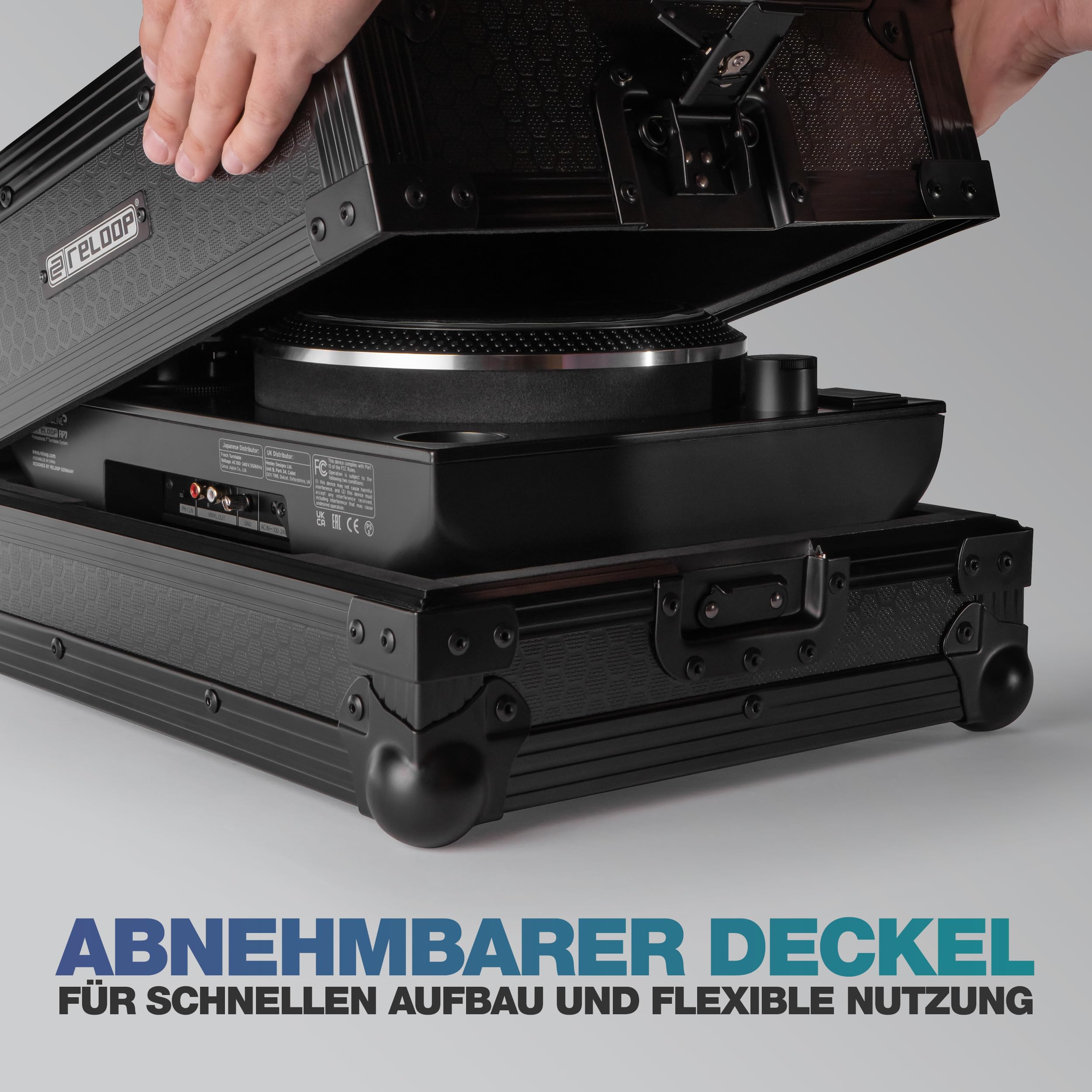 Reloop Premium RP-7 Turntable Case - Robuste Konstruktion mit kratzfester Hexa-Oberfläche in mattem Schwarz