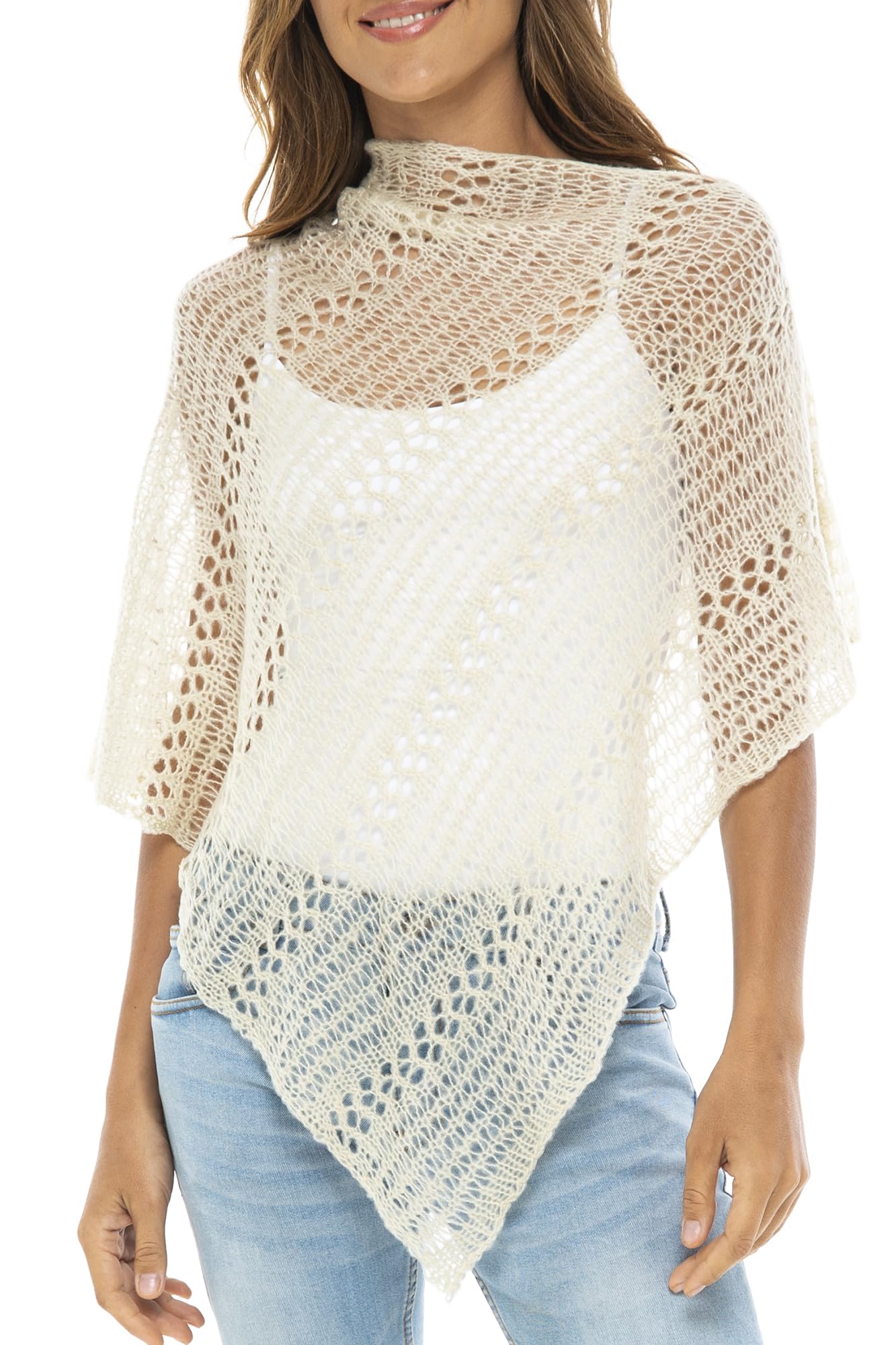 back from bali Womens Lightweight Knit Poncho Sweater Sheer Pullover Shrug Shawl Summer Cover Up-picture-24