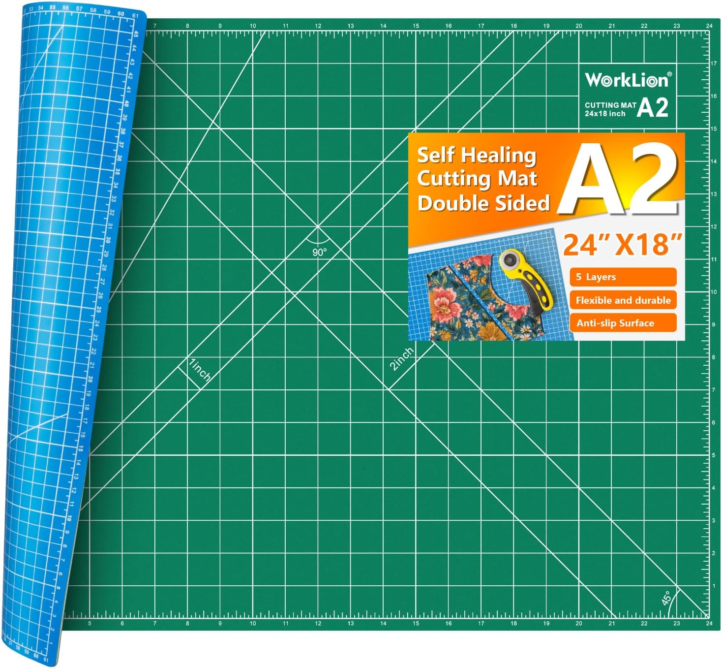 WORKLION 18'' x 24'' Large Self Healing PVC Cutting Mat, Double Sided, Gridded Rotary Cutting Board for Craft, Fabric, Quilting, Sewing, Scrapbooking - Art Project…